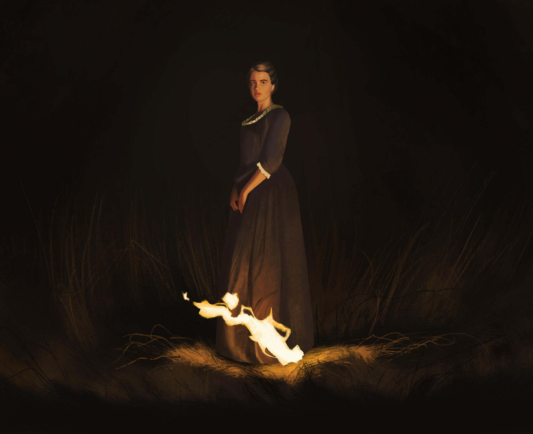 Artstation portrait of a lady on fire painting study