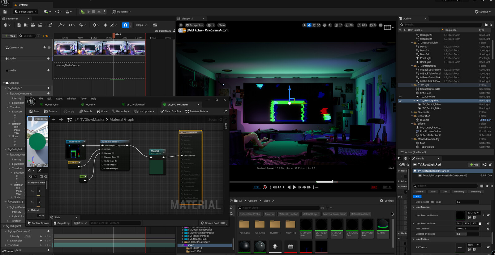 Using Rect Light and Light function to imitate the glow light of the TV Screen with every control fuction of Rect Light. Learn it from Unrealist. 