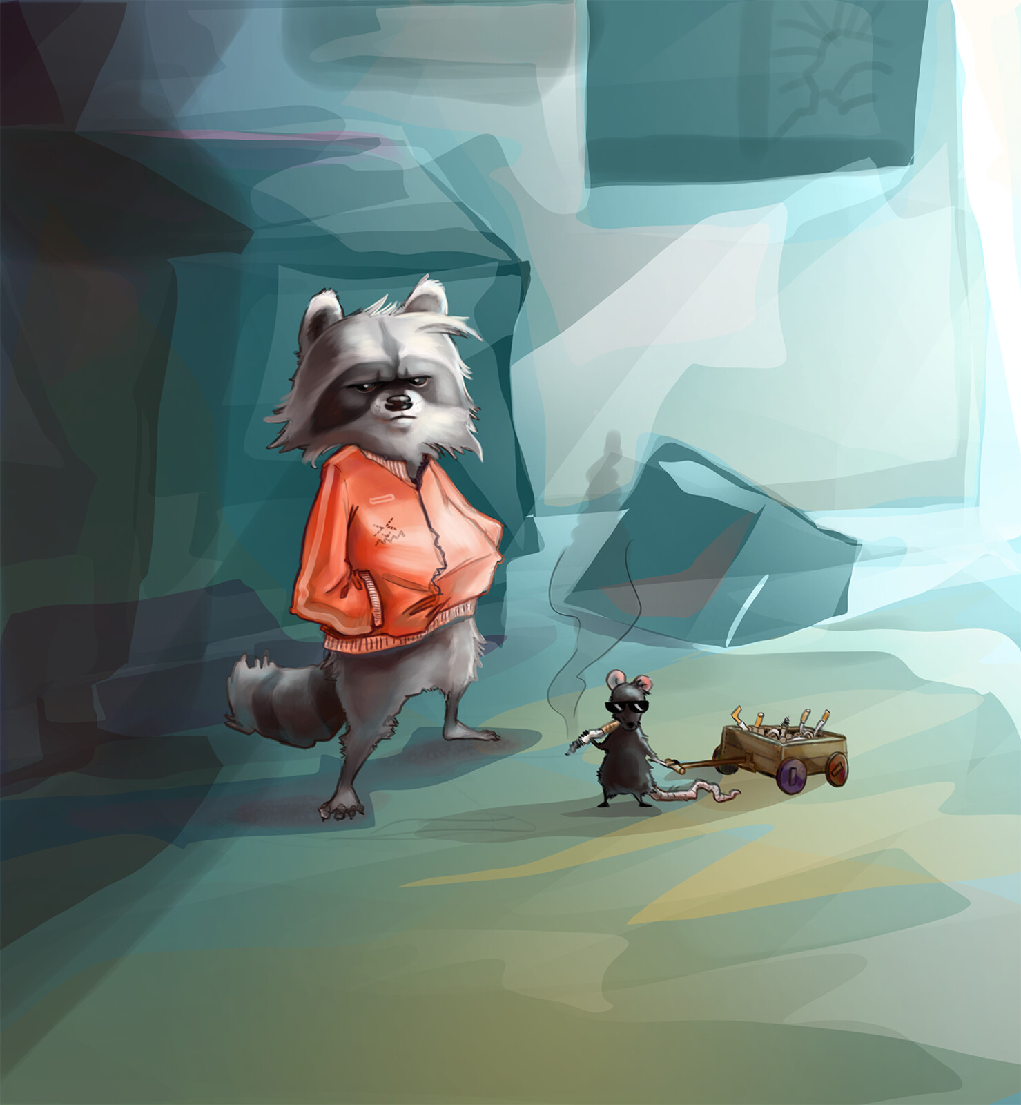 Raccoon and rat - character study