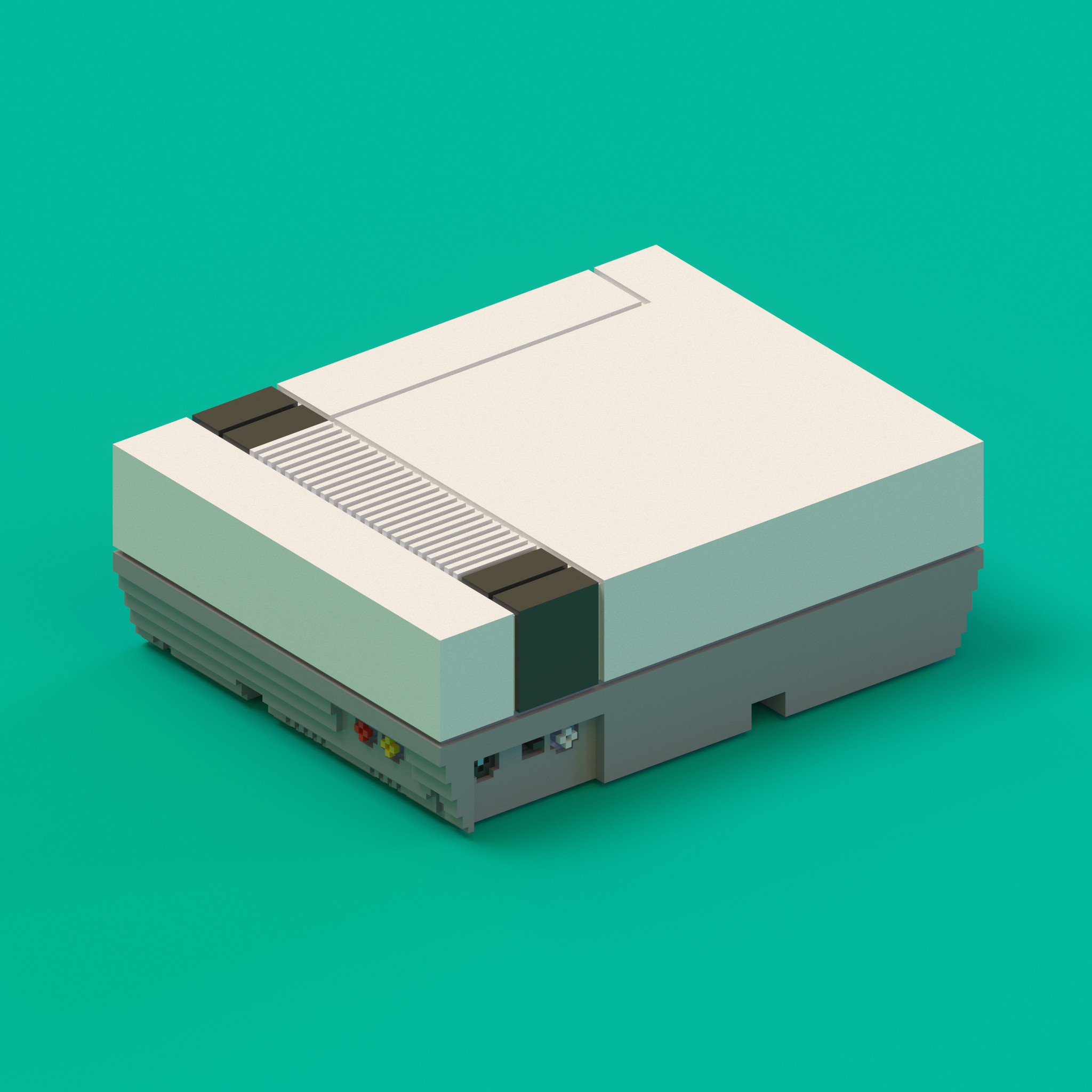 Backside rendering of the Nintendo Entertainment System (NES) videogame console.