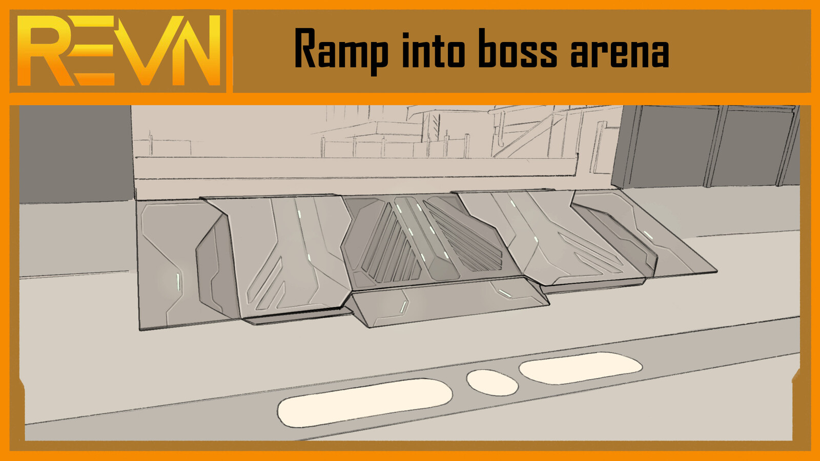 Design concept for a ramp leading into a boss arena, the designs in the ramp were meant to have similar motifs to the boss and the boss arena.