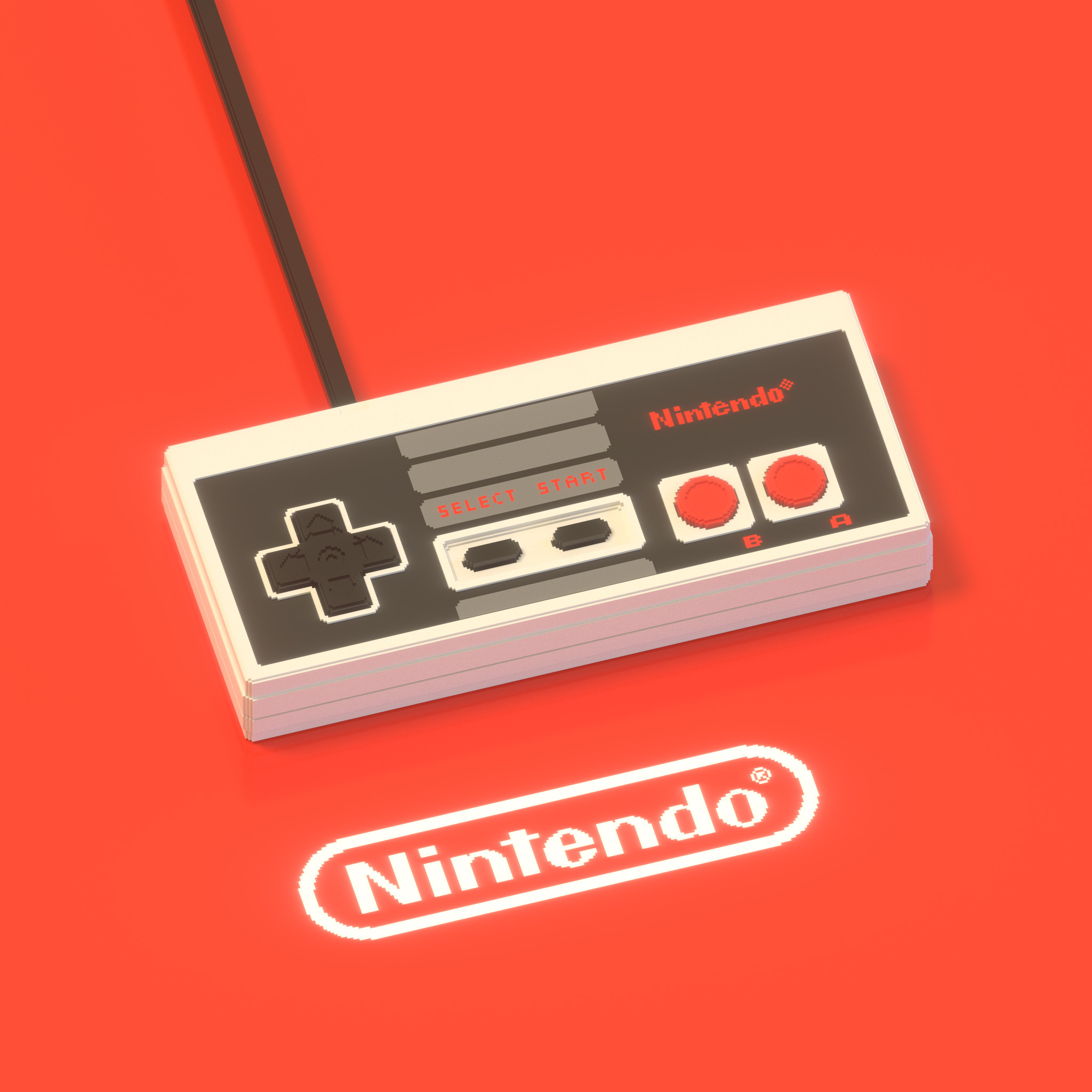 Voxel model rendering of a Nintendo Entertainment System (NES) Controller.