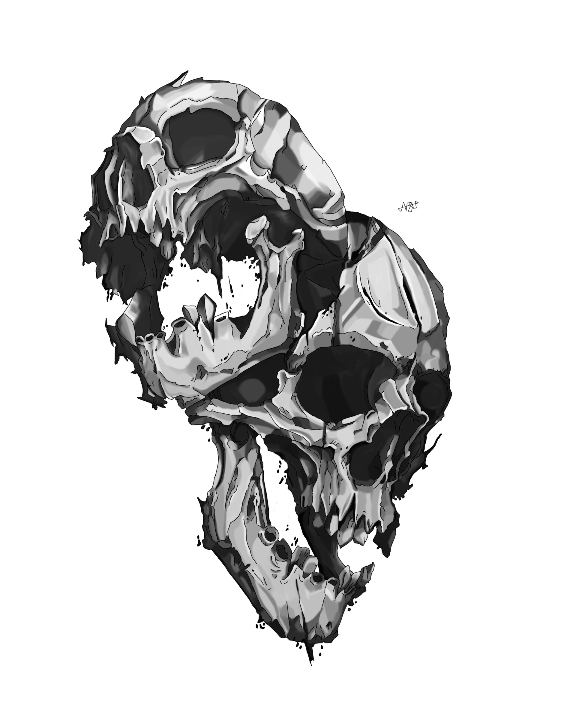 Charcoal drawing of a detailed skull on Craiyon