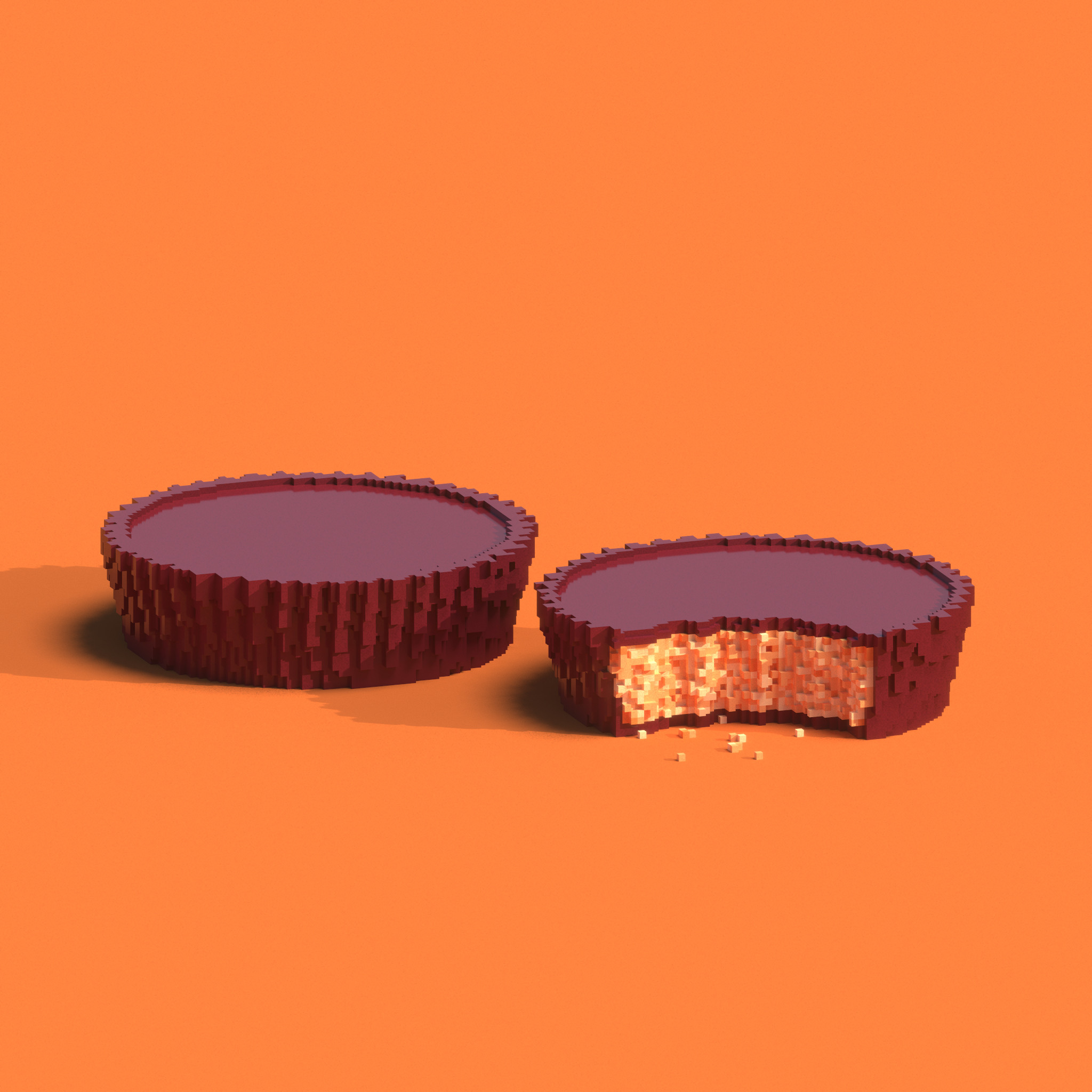 Reese's Milk Chocolate Peanut Butter Cups created and rendered using Magicavoxel.