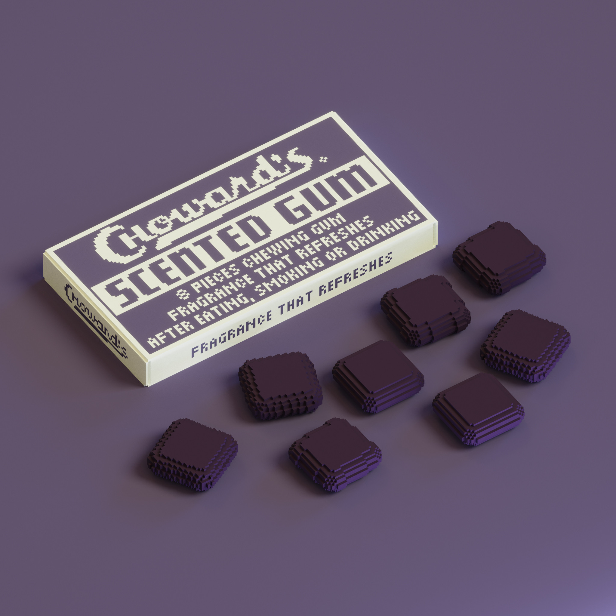 Voxel Choward's Scented Gum Package created and rendered using Magicavoxel software.