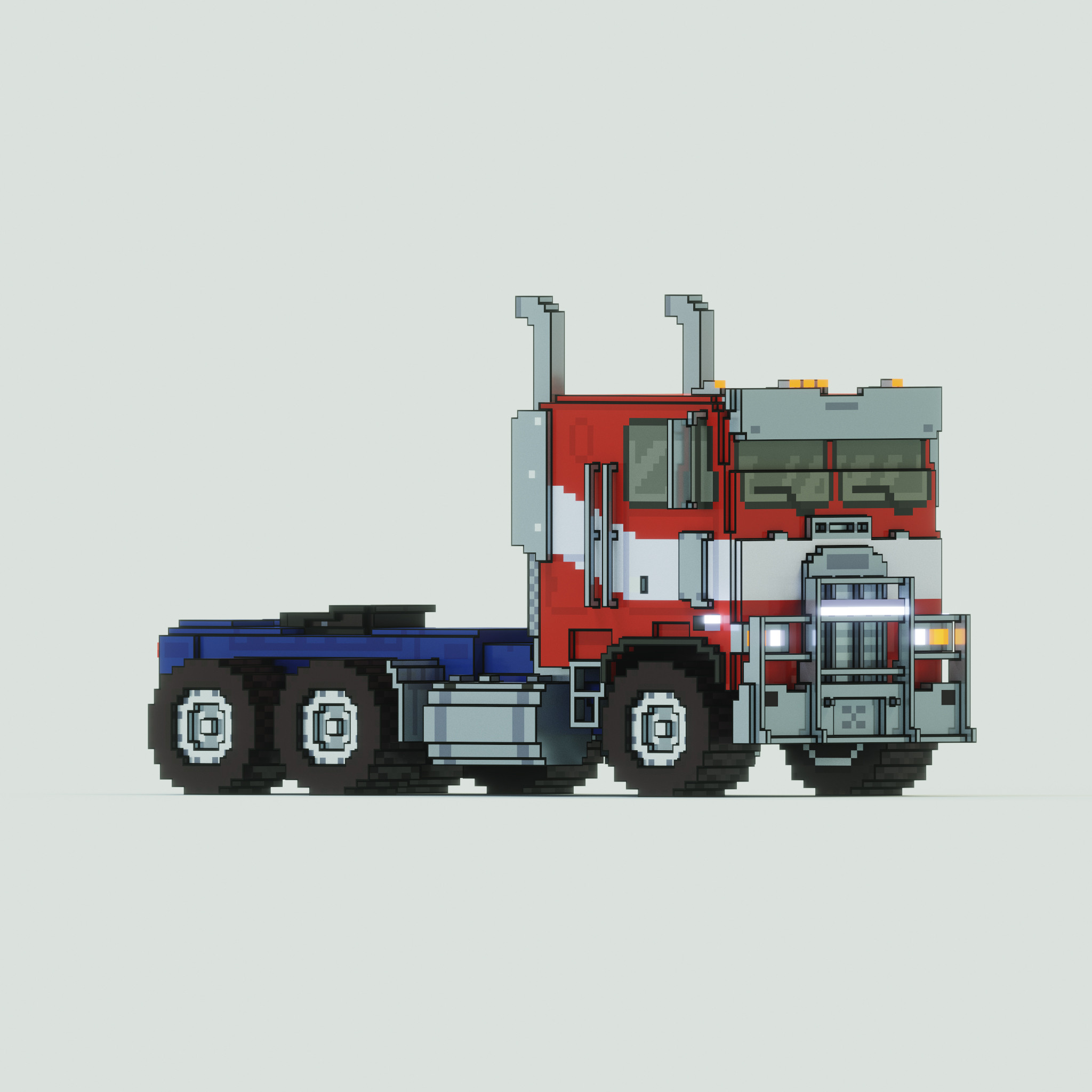 Optimus Prime's Disguise (Truck) Mode created and rendered using Magicavoxel software.