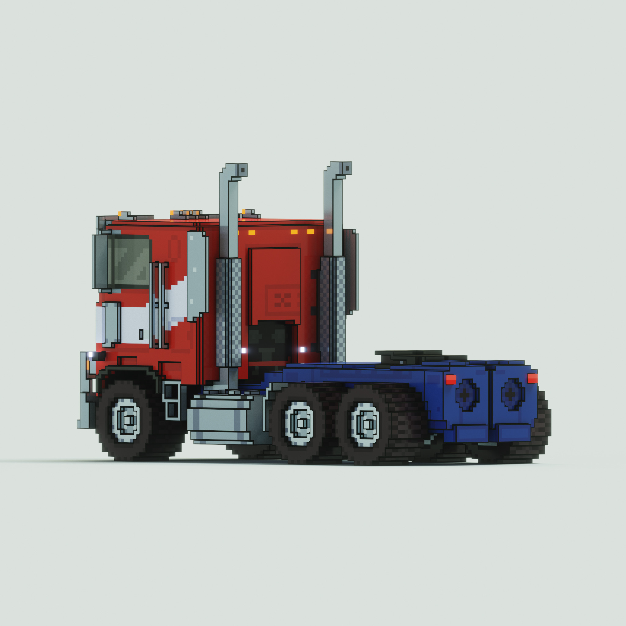 Rearward-facing side angle of Optimus Prime in "vehicle mode".