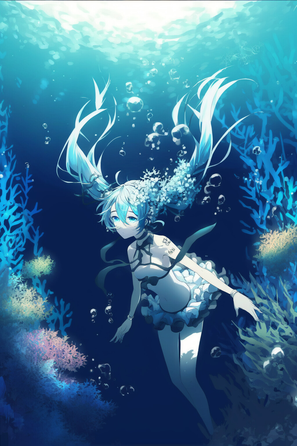 anime girl falling into water