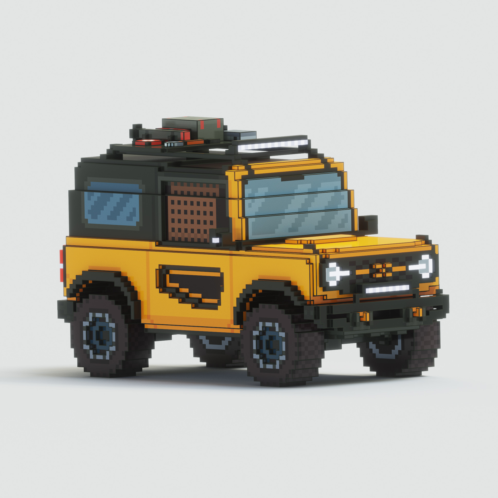 Overhead 3/4th view of the voxel 2021 Ford Bronco Sasquatch Package.