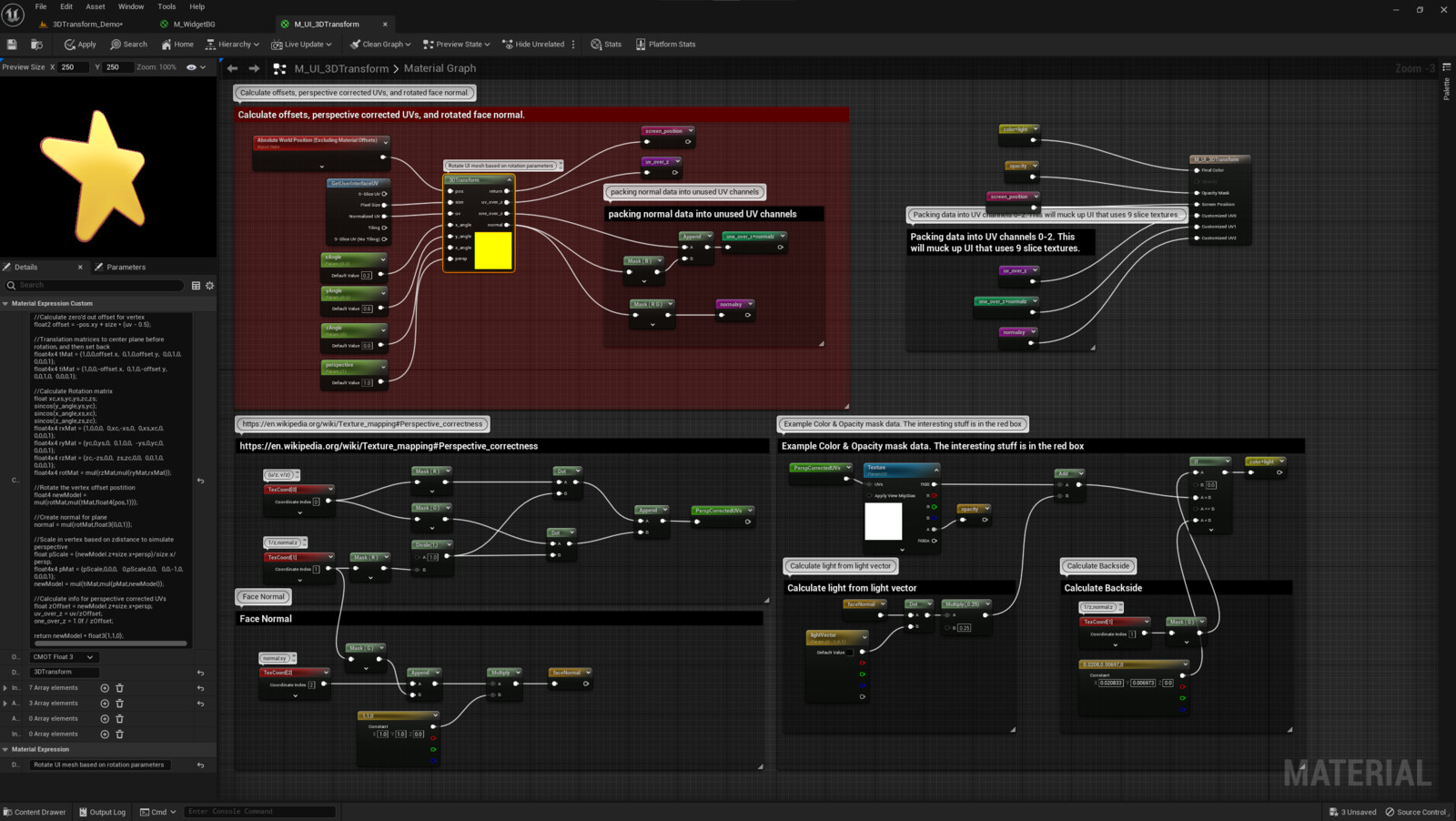 A screenshot of the material. All the calculations are done in the HLSL node. 