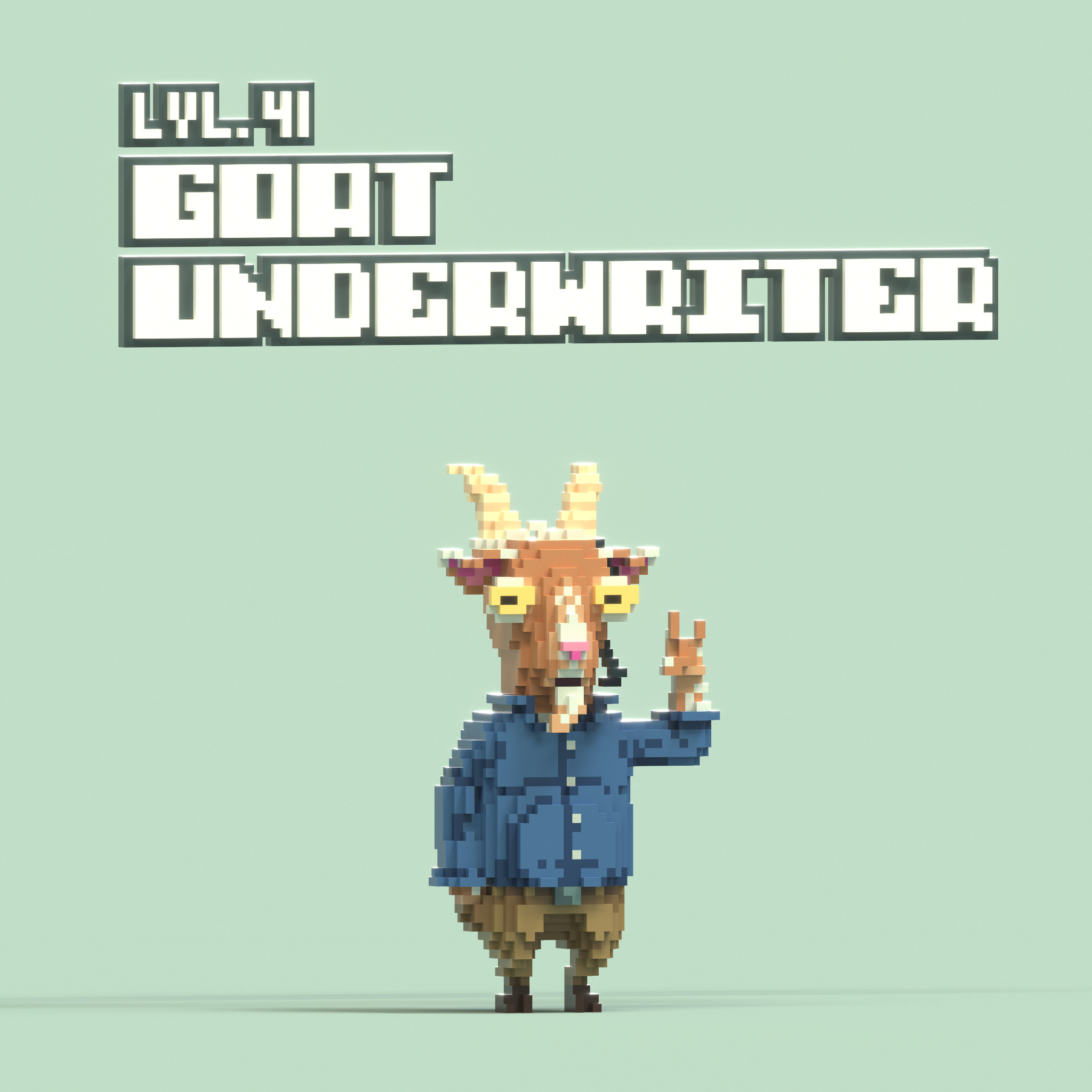 Voxel "Level 41" Goat Underwriter as created using Magicavoxel.