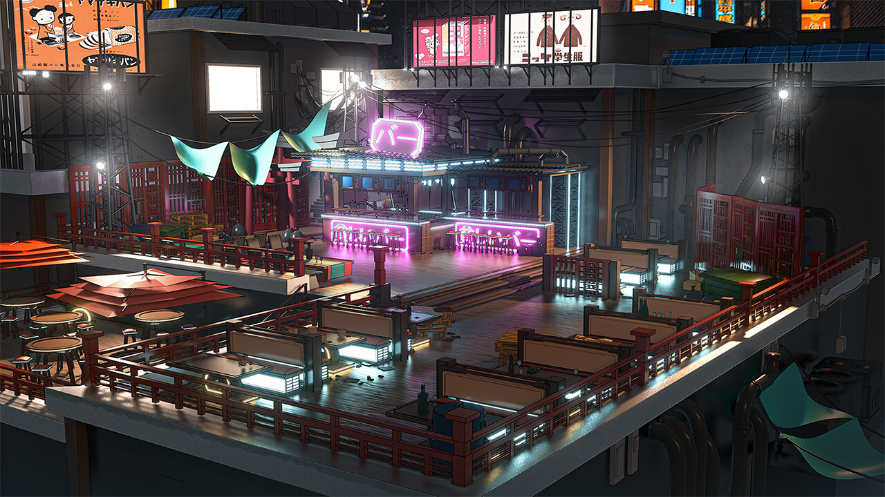 ArtStation - Japanese Cyberpunk Bar