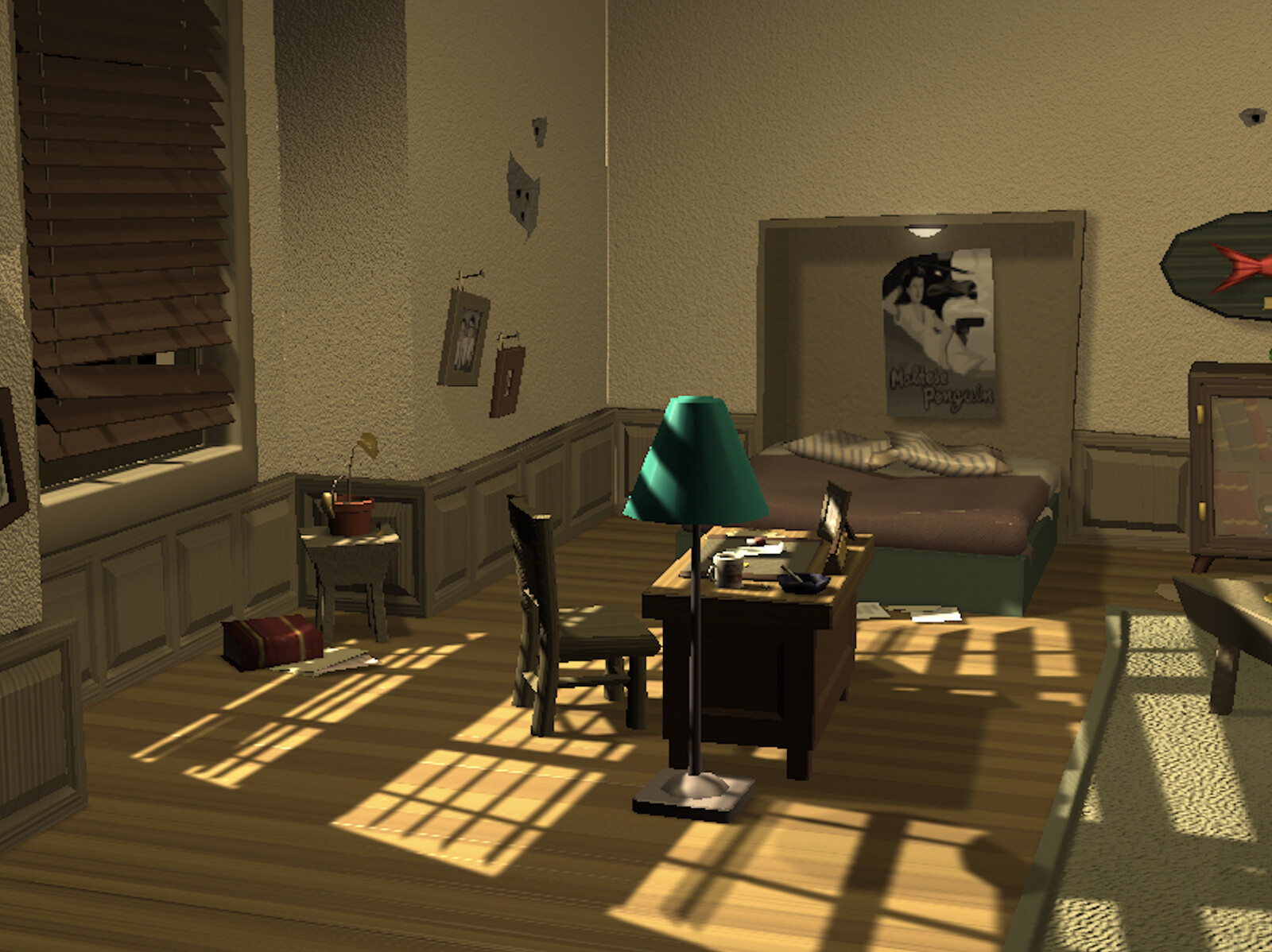 various objects/furniture I modeled, textured and lite for the "crime scene"