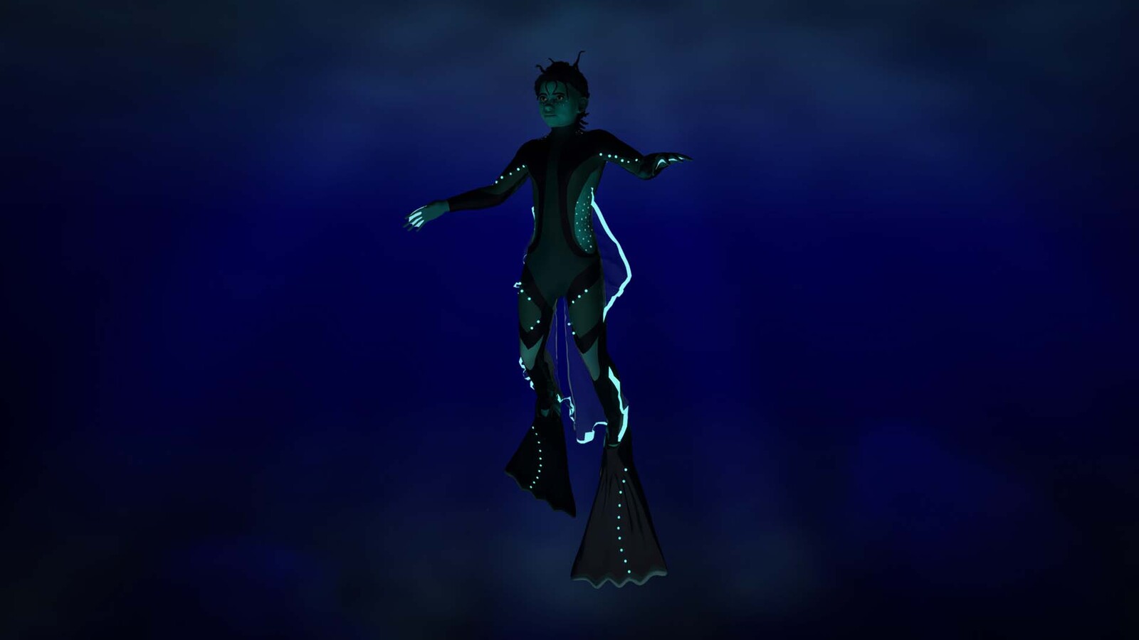 Melan in dark water with glowing details