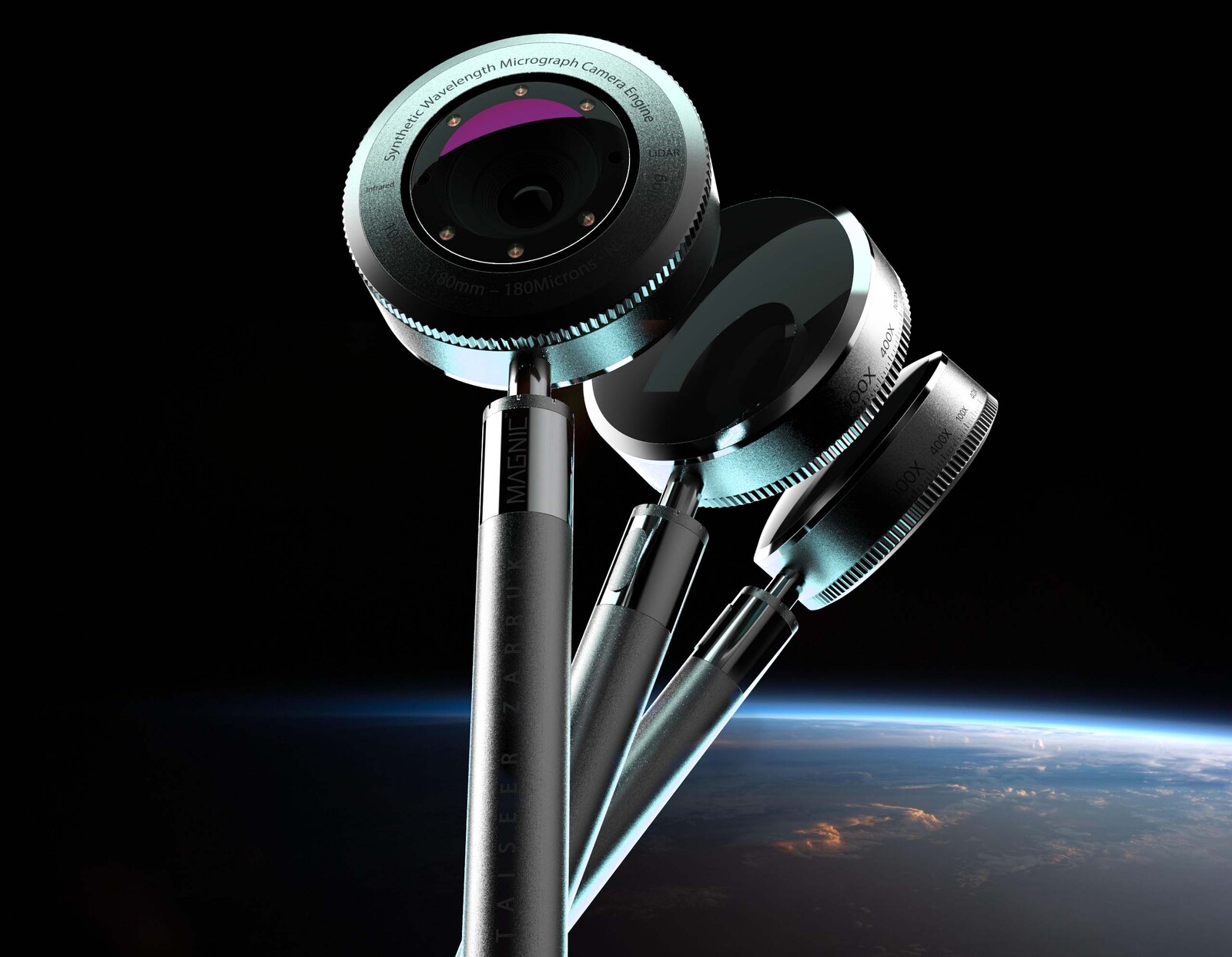 Three magnic zooming into earth from space