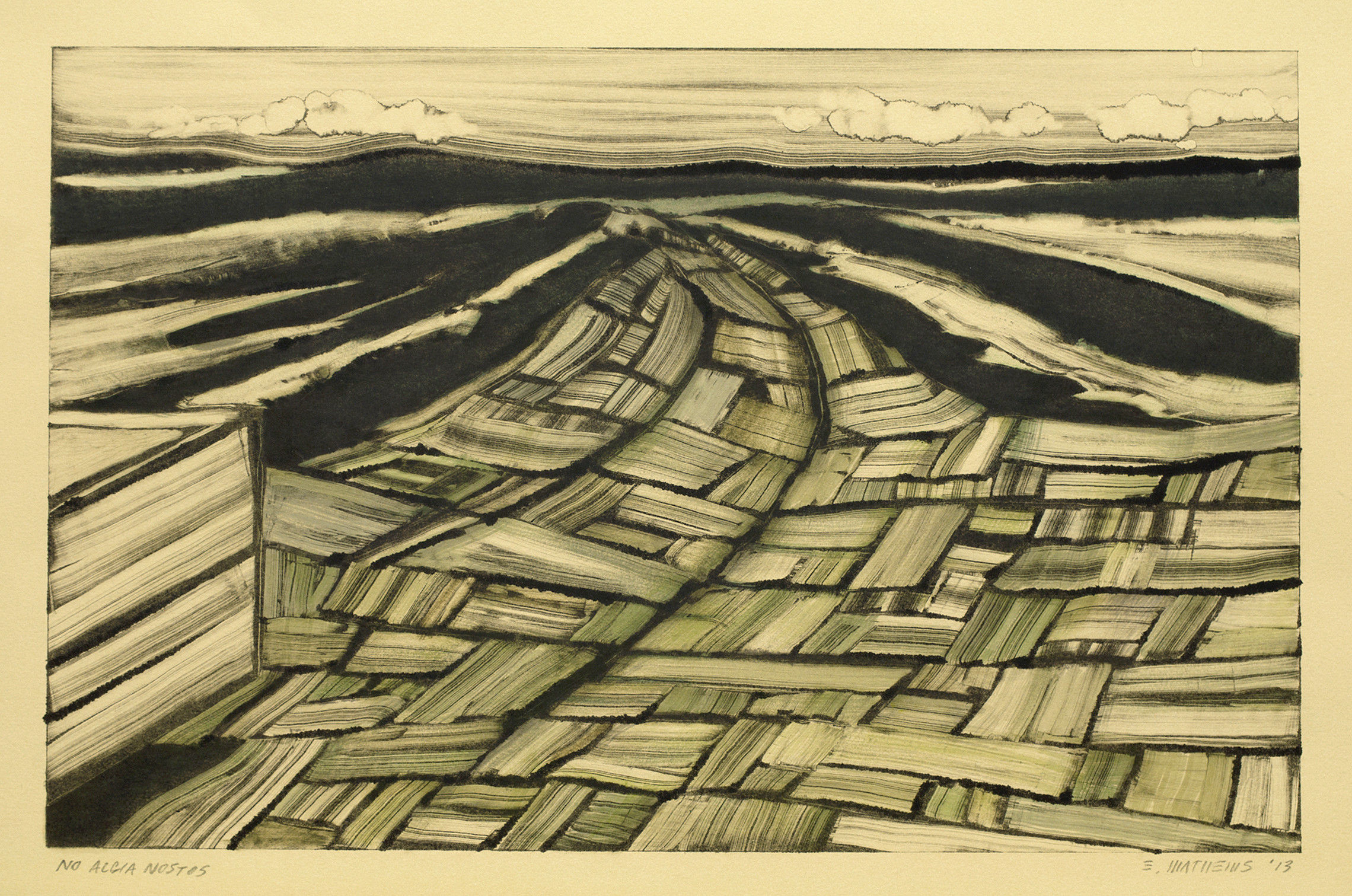 Edmund Mathews, No Algia Nostos, 36” x 30”, Monoprint on paper, 2015
