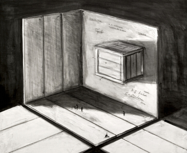 Edmund Mathews, The Beginning, 30” x 28”, Charcoal and acrylic on wood panel, 2010