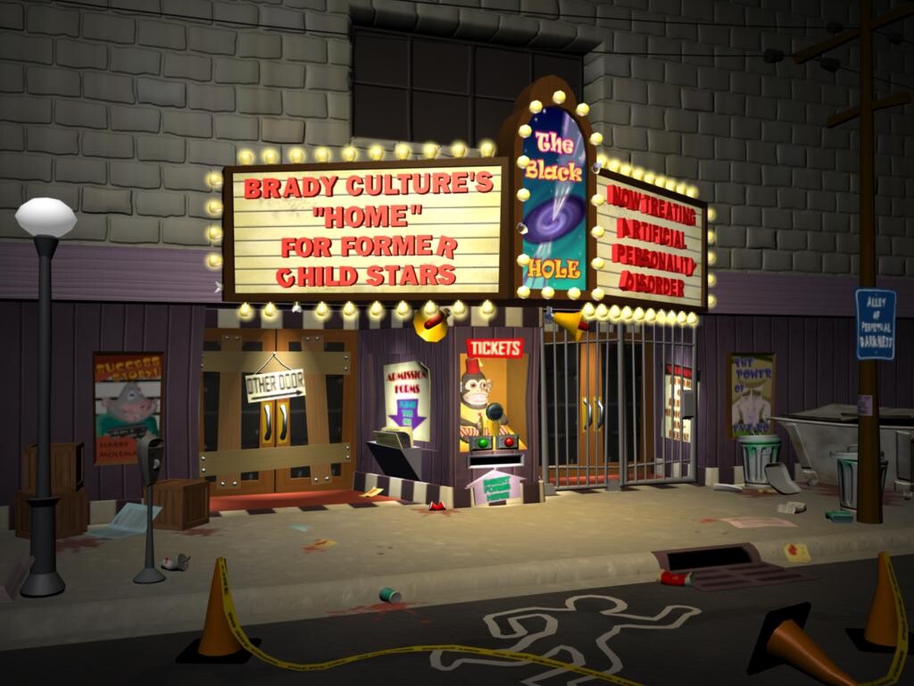 Sam &amp; Max Save the World - Asylum exterior. You have to solve a puzzle to enter the asylum!... now that's just crazy.