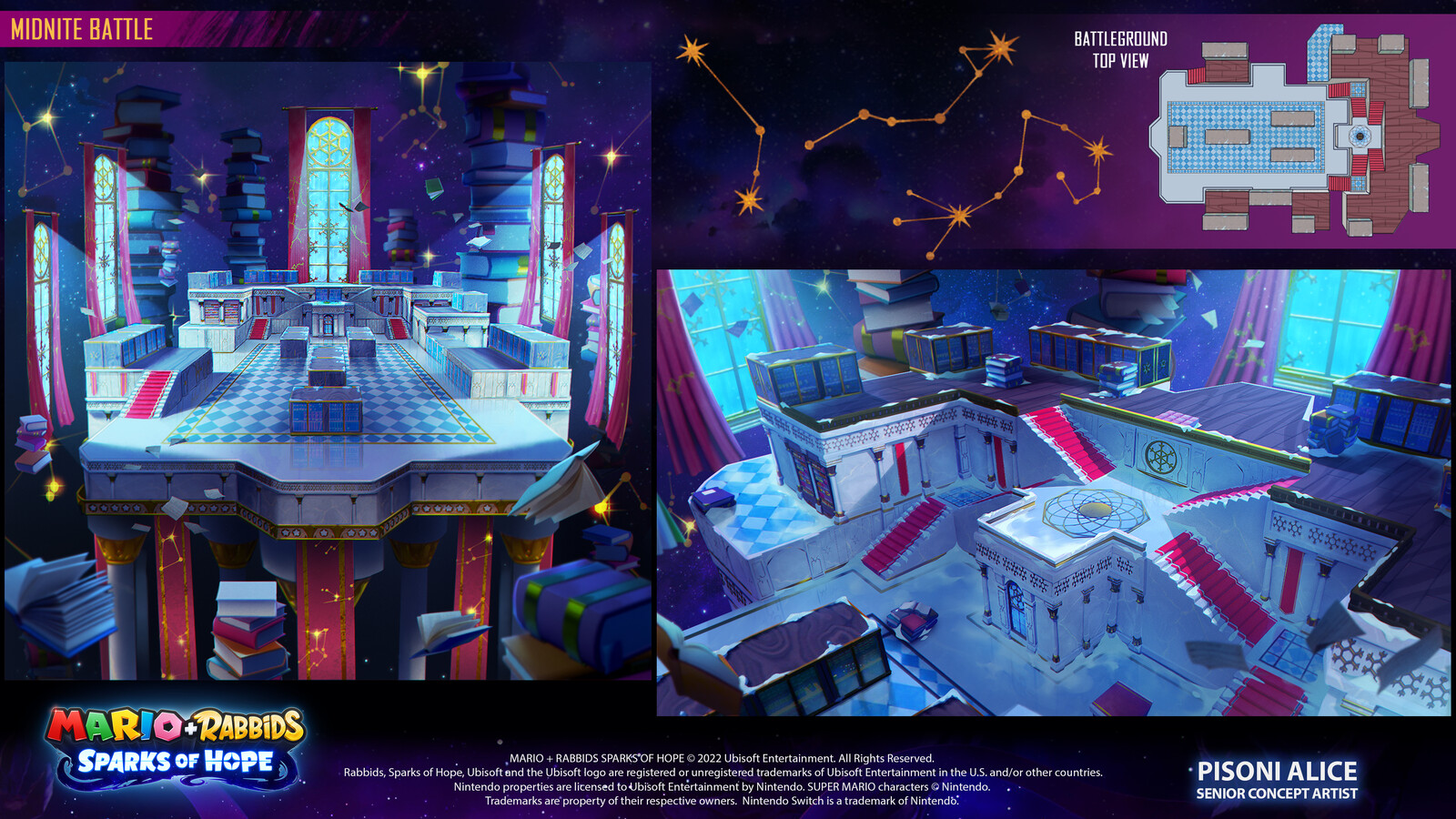 Midnite battle moodboard
Credits:
library design (ground and walls) and prop design by Senior Concept Artist Alessandra De Bernardis