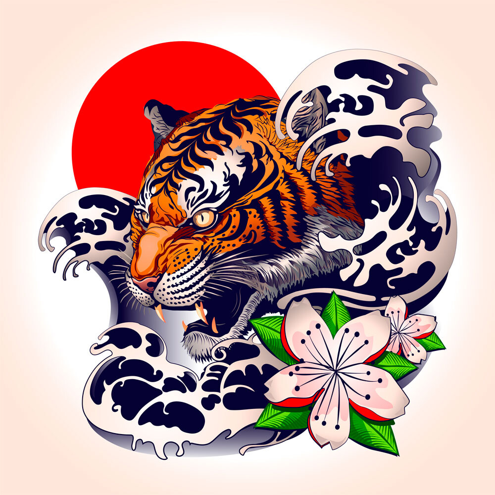 Traditional Tiger Vector Illustration for Sticker or Tattoo Design on  Background Stock Vector  Illustration of aggressive drawn 171945172