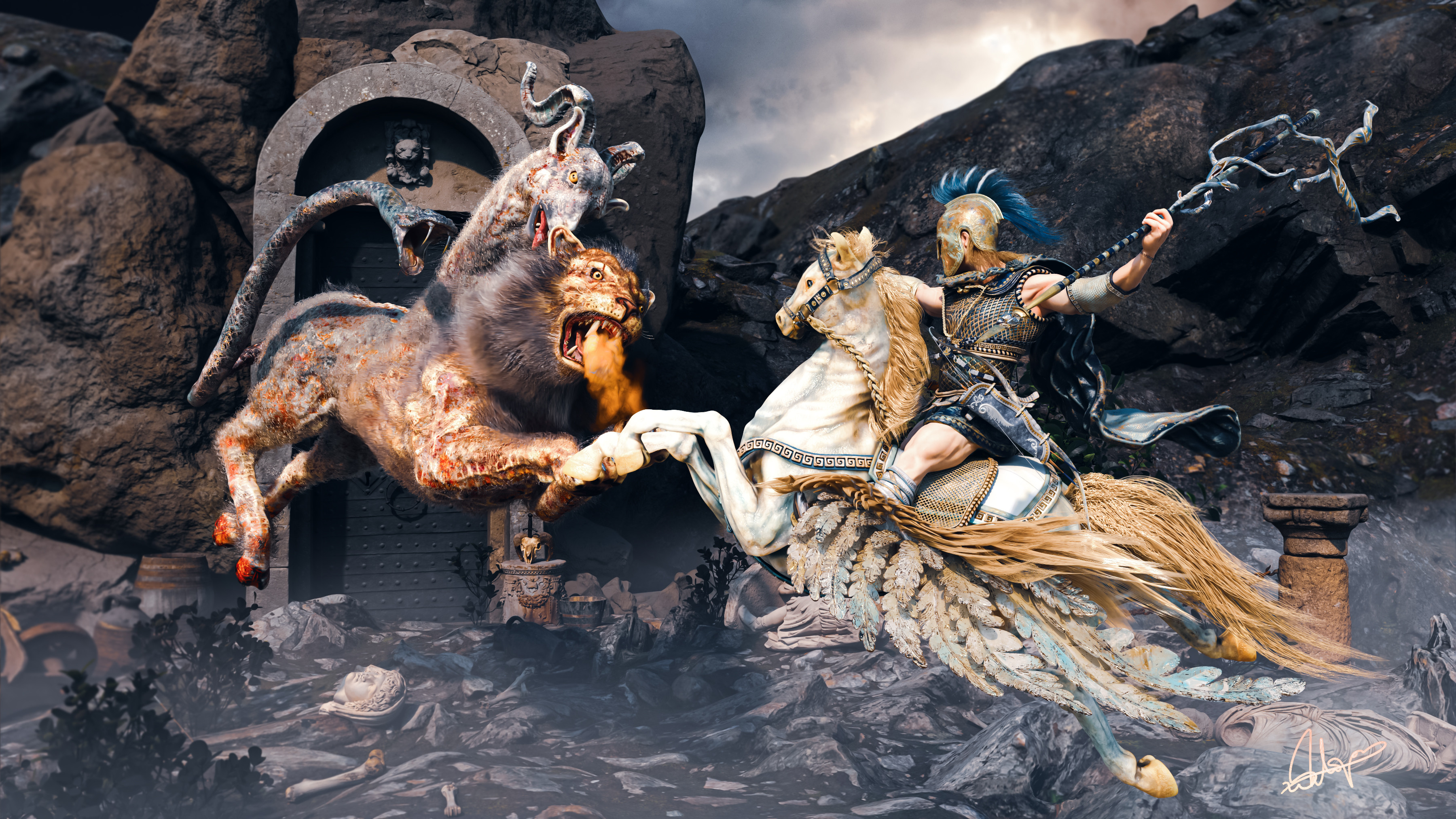 Bellerophon and Chimera Illustration