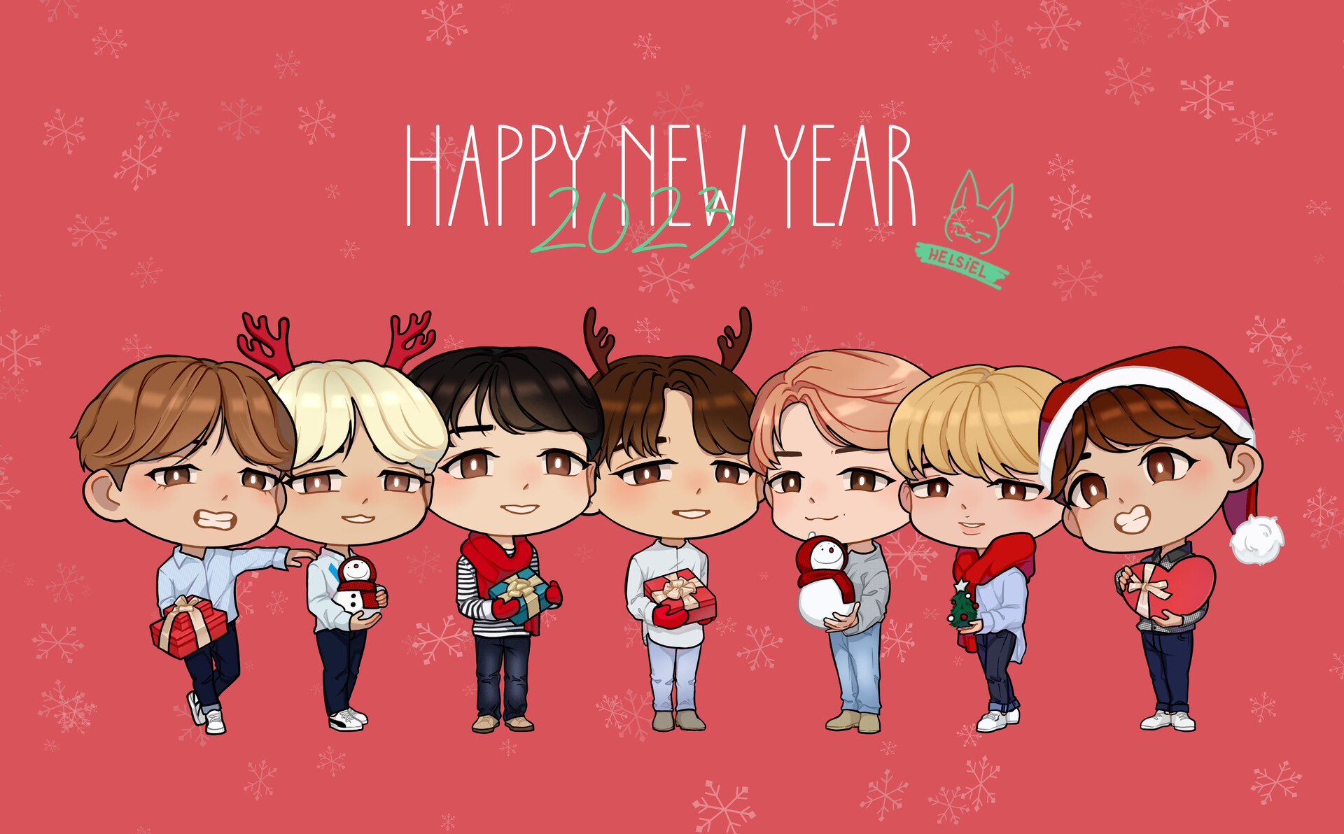 Merry Christmas and Happy New Year 2023 Redraw old fanart of BTS christmas ...