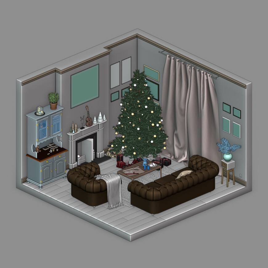ArtStation - Isometric cozy living room