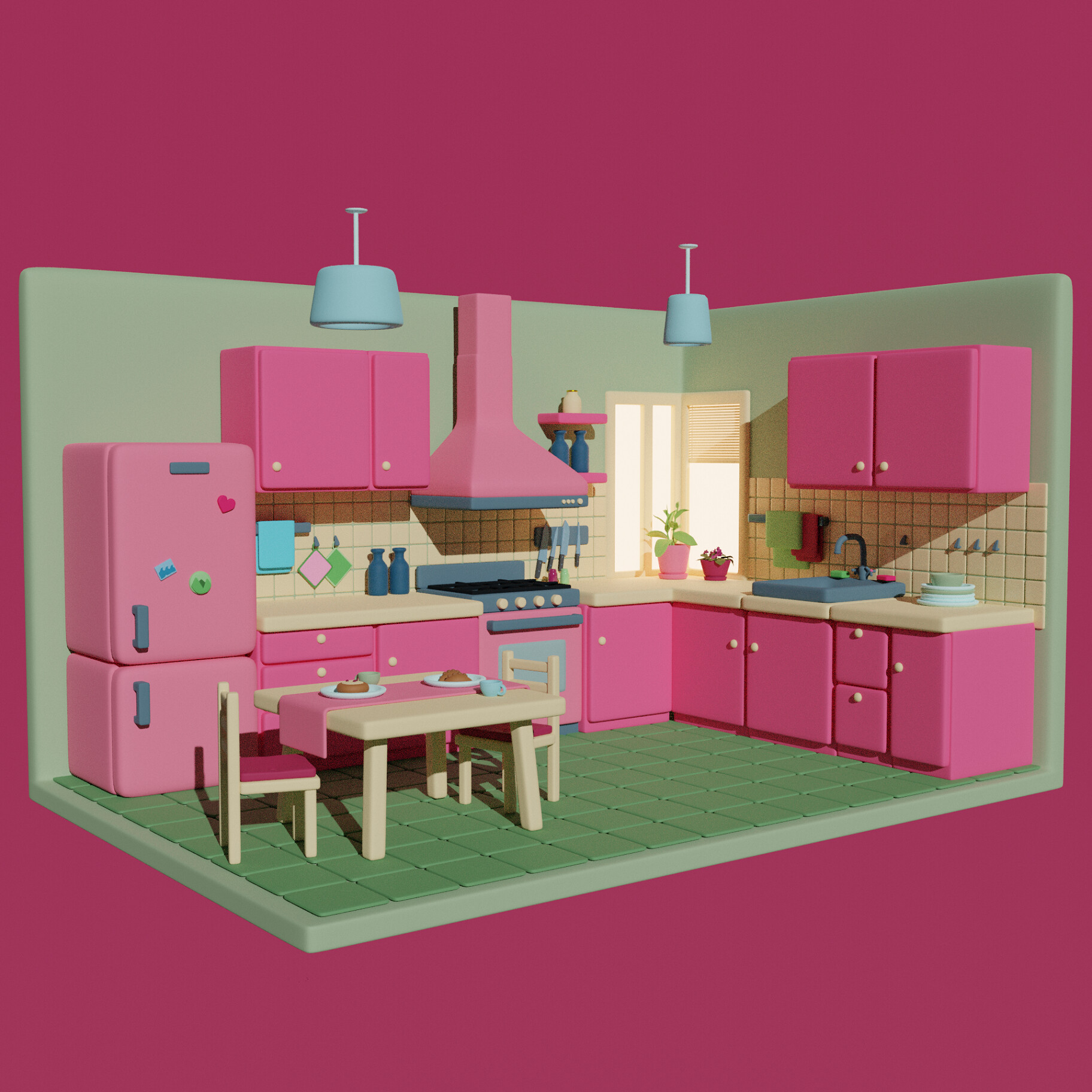 ArtStation Cute pink kitchen