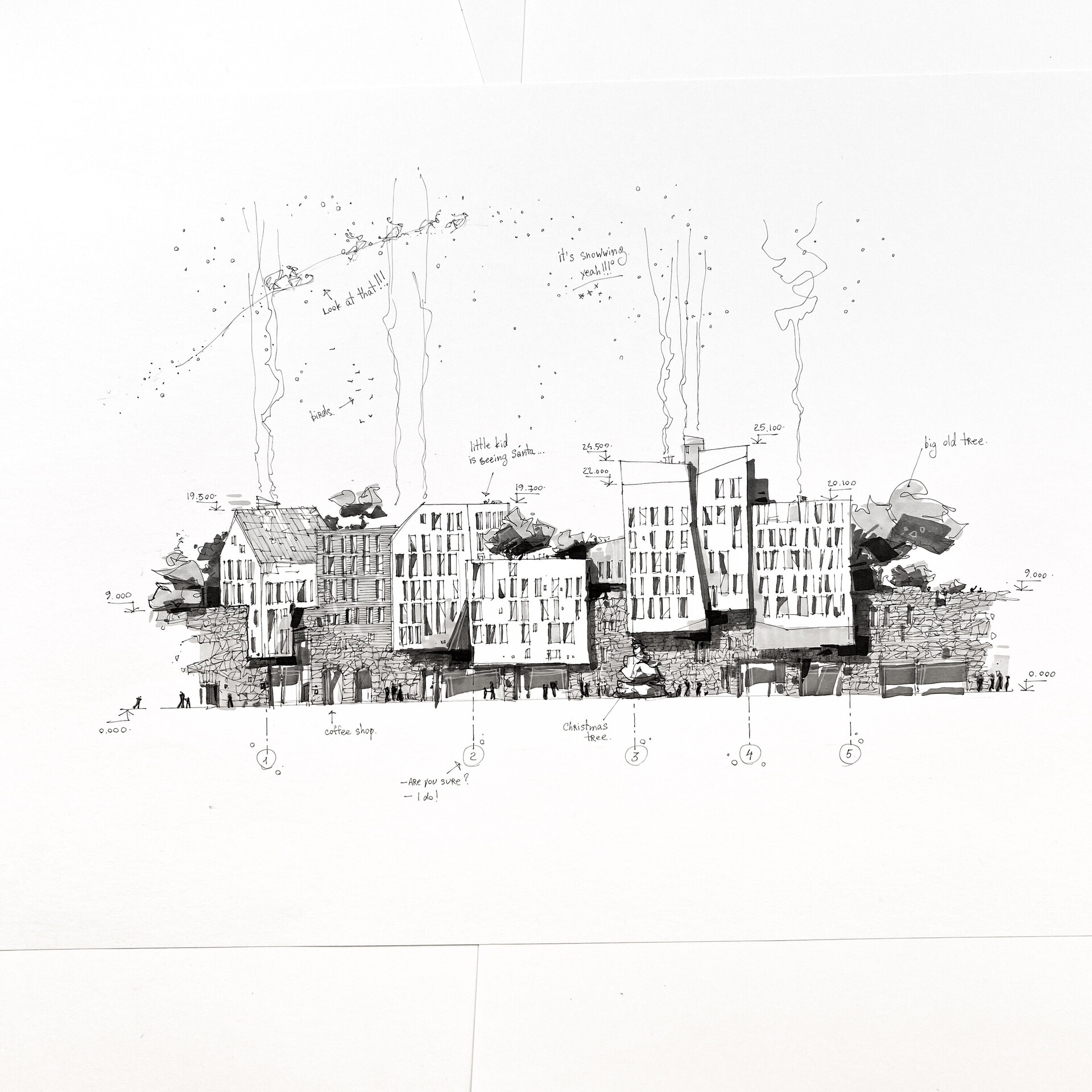Original Pen & ink wash sketch landscape architecture drawing of  Portmeirion | eBay