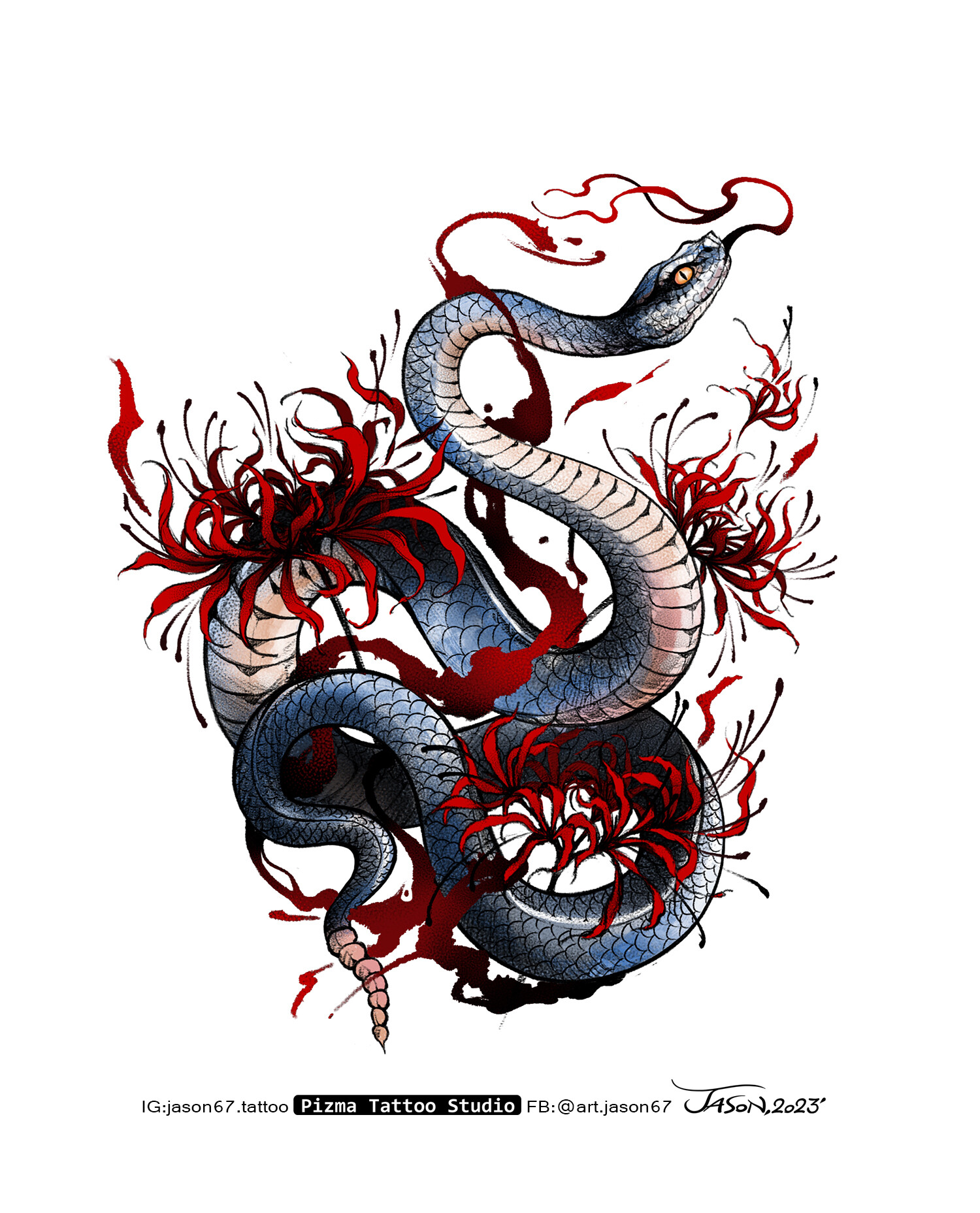 ArtStation - Tattoo Design ~ [ Snake & lycorisradiata ]