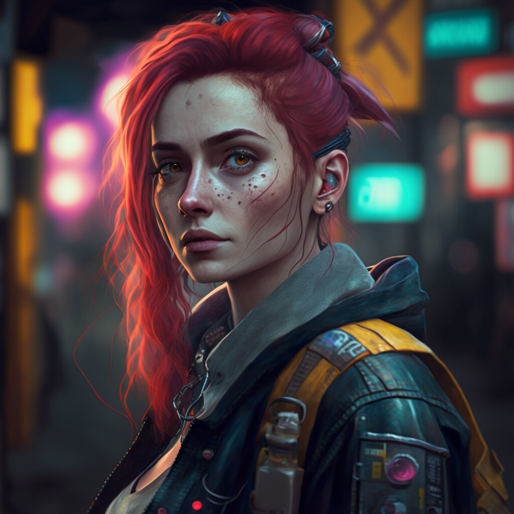 ArtStation Girl cyberpunk red hair