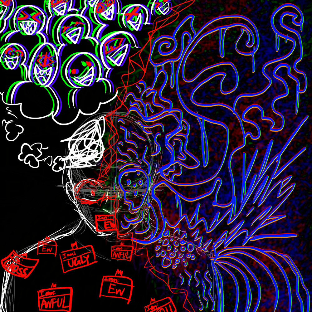 MCStevebrine12 Body Dysmorphia (TW// Eye strains, eyes, mouths)