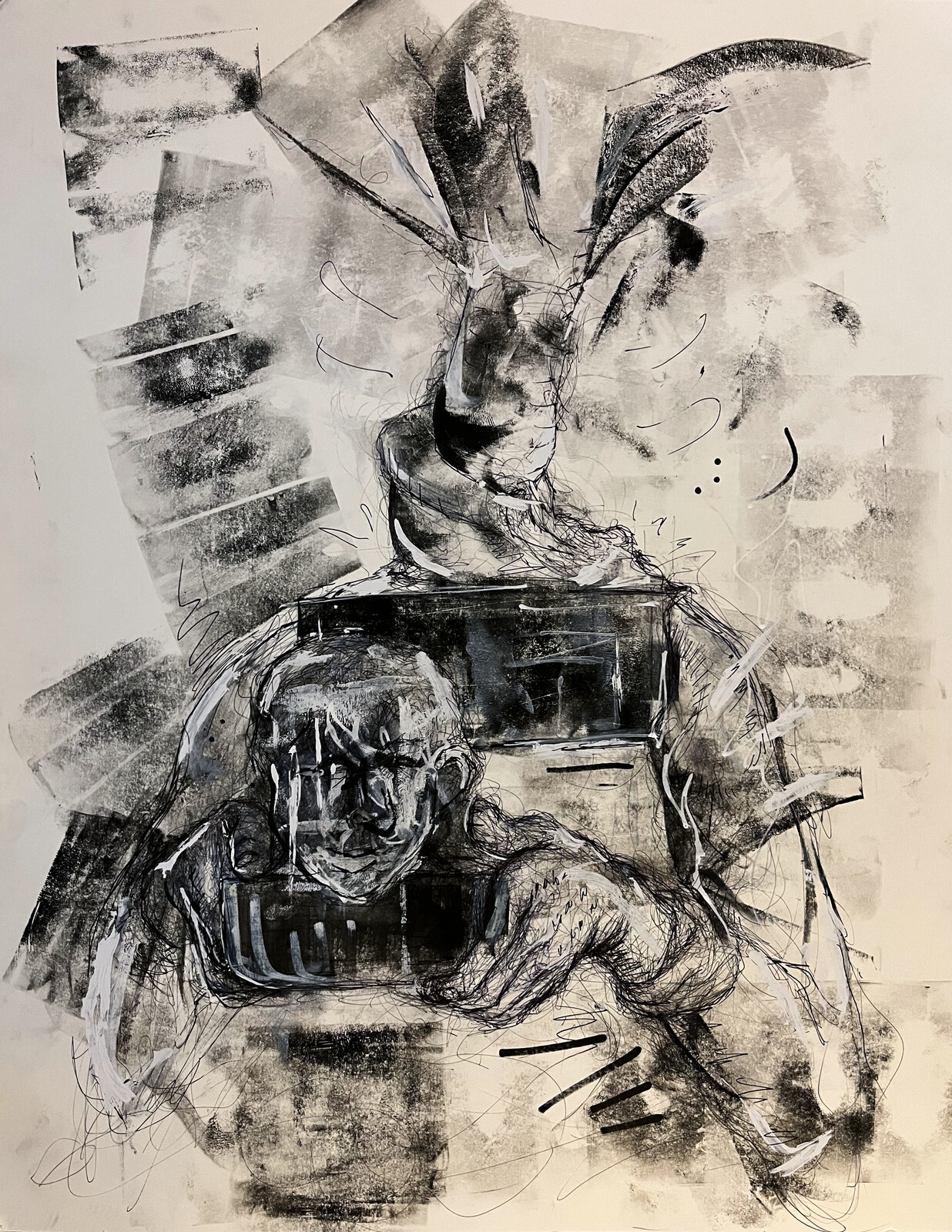 Third done in pen, whiteout, and speedball ink