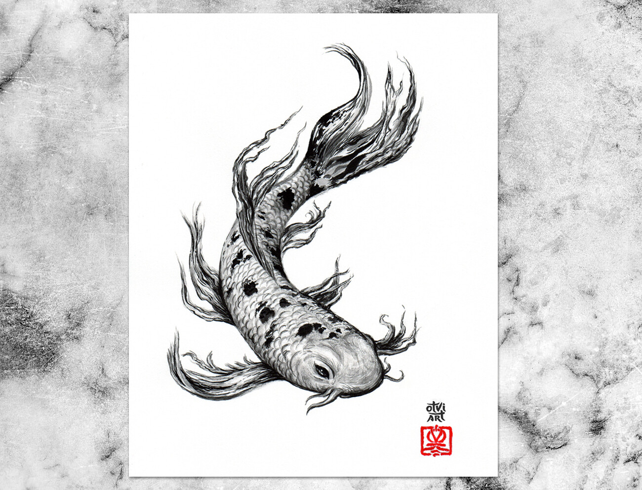 ArtStation Traditional ink painted Japanese koi carp.