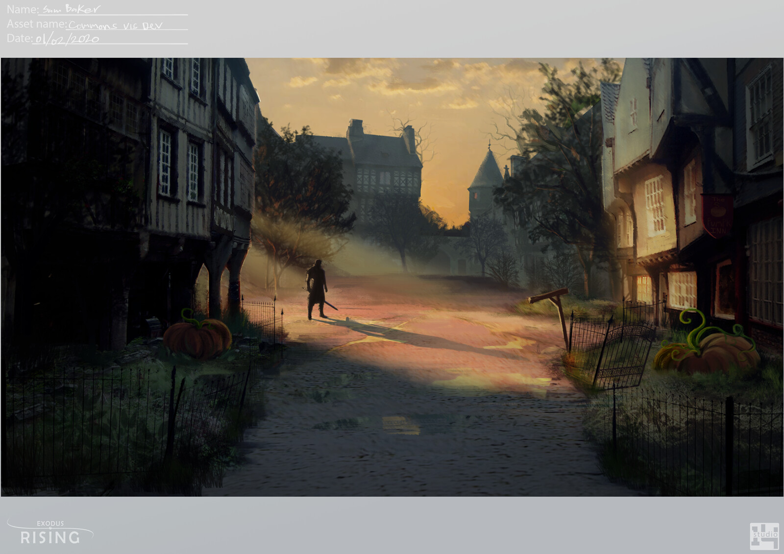 A vis dev exploration in a more realistic style of a street at dusk. 