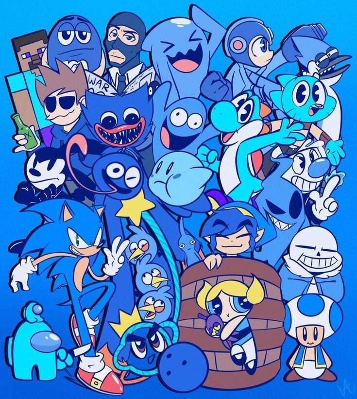 Blue cartoon outlet characters