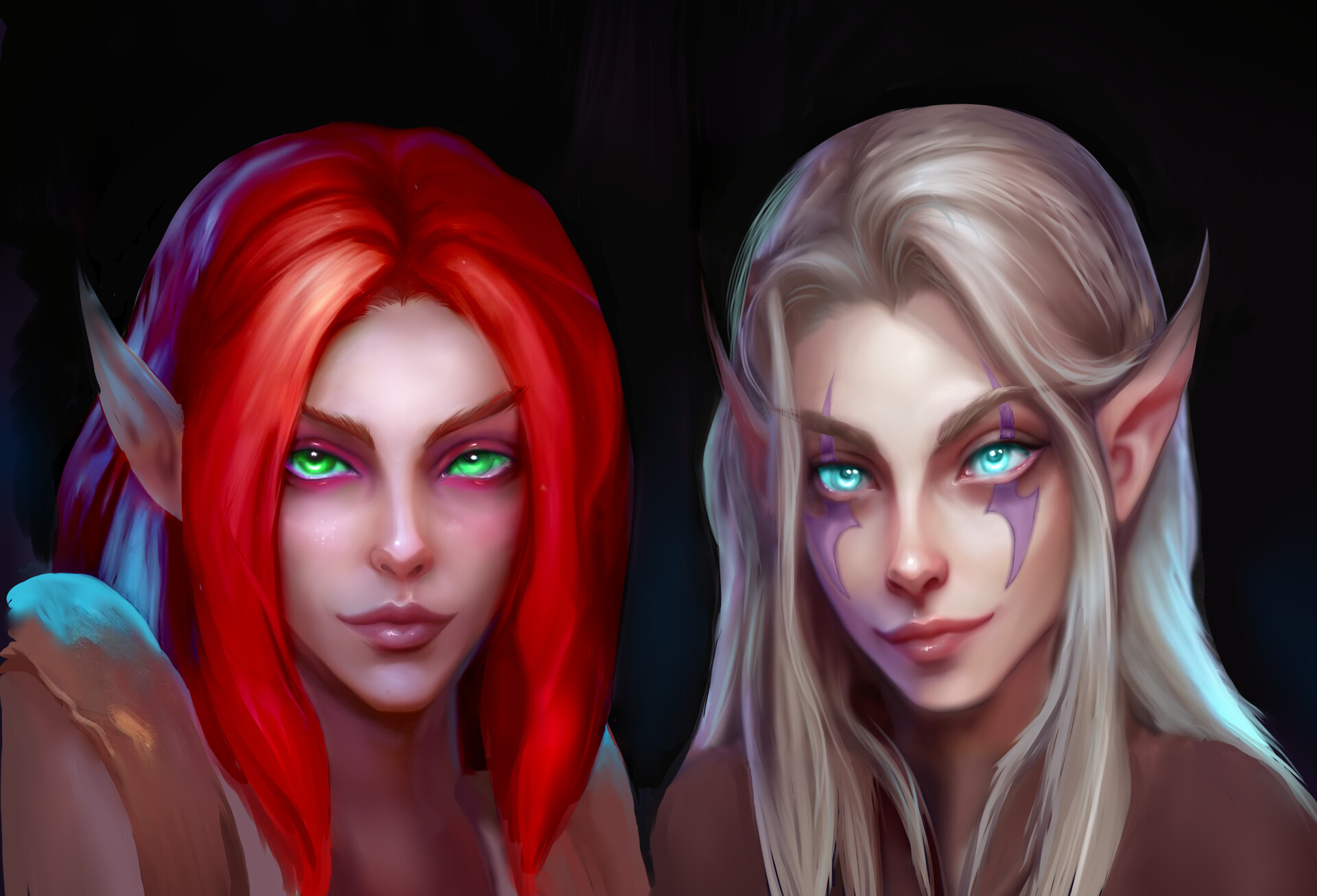 ArtStation blood elf and night elf