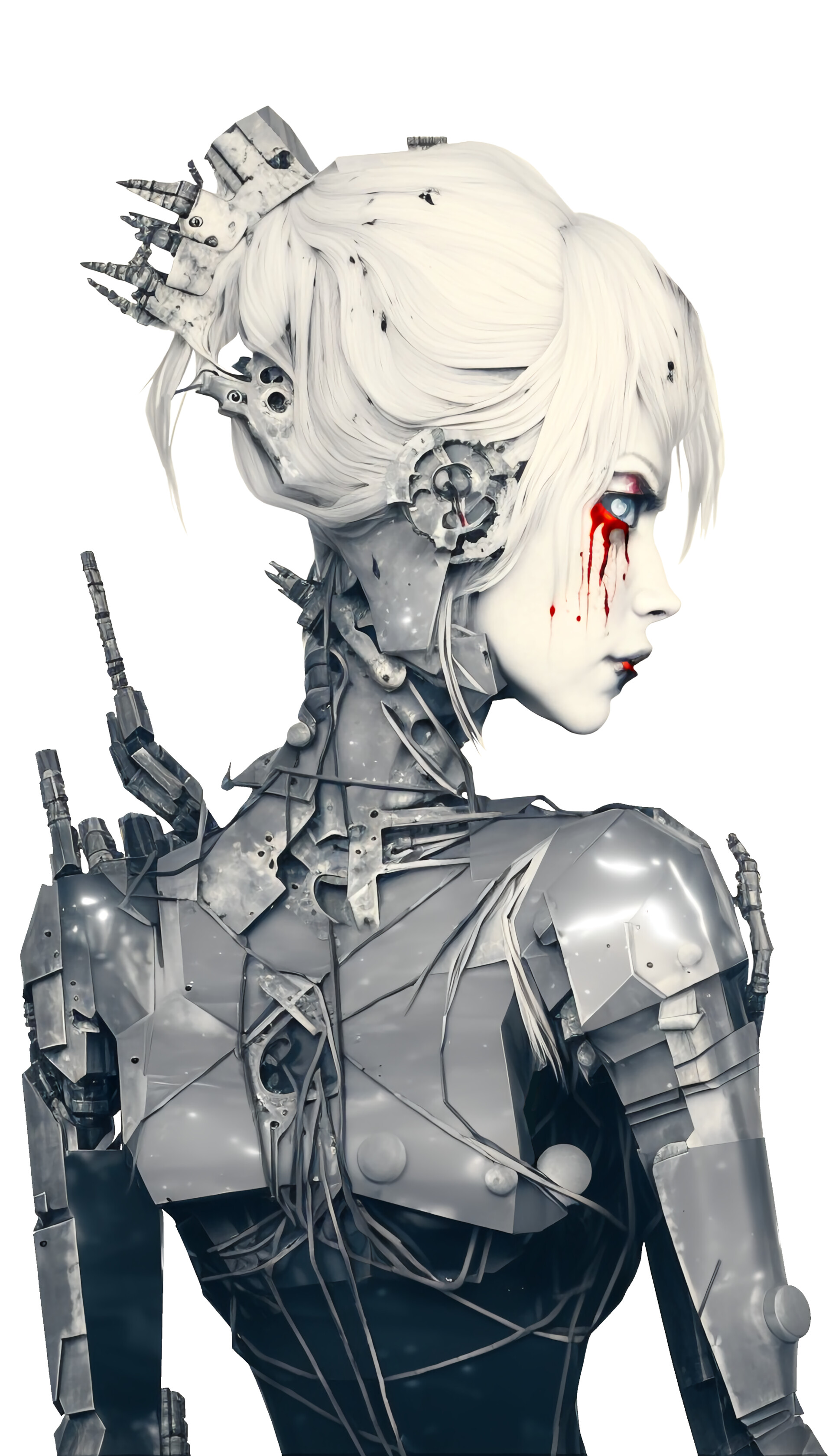 ArtStation - A robot woman with white hair and blood coming ArtStation - A robot woman with white hair and blood coming