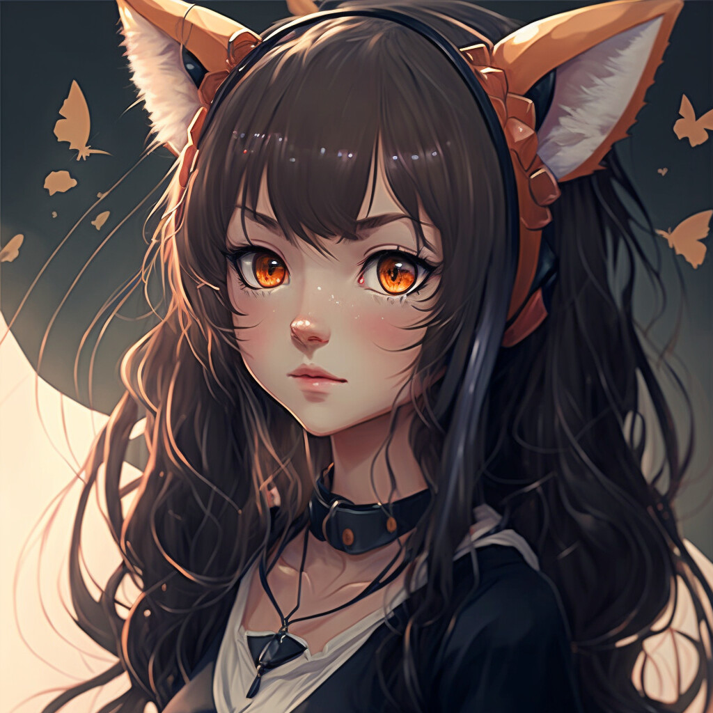 AI Art Generator Cute anime girl with fox ears orange and yellow hair fox  tail arm blade and evil