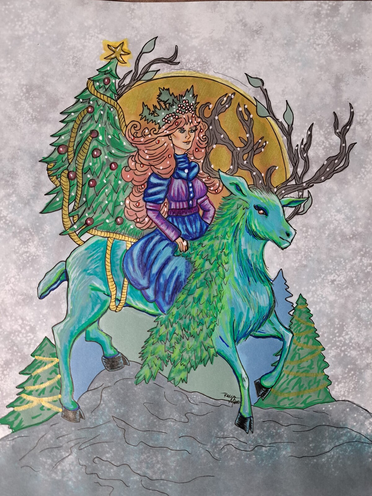 Prismacolor Pencil and Watercolor Version changed a bit digitally 