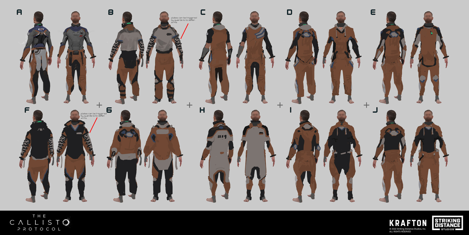Early bluesky sketches for the prisoner suit. This batch is more exotic and sci-fi leaning. I was encouraged to cast a pretty wide net.