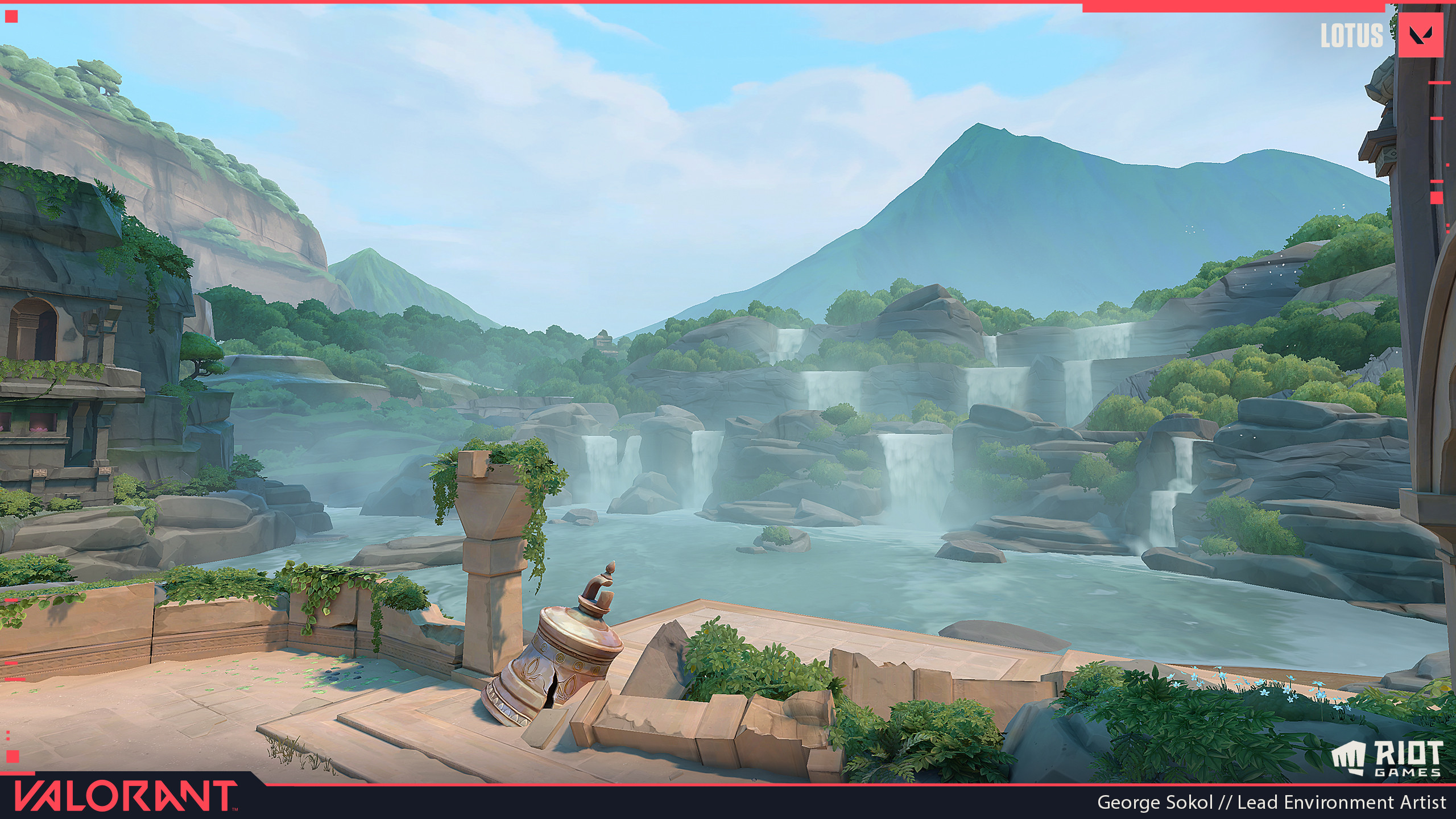 Defender Vista!  Sabrina did the initial composition via blockout, then we tag teamed the Art Production pass and Bruno leveled everything up with the waterfall VFX!