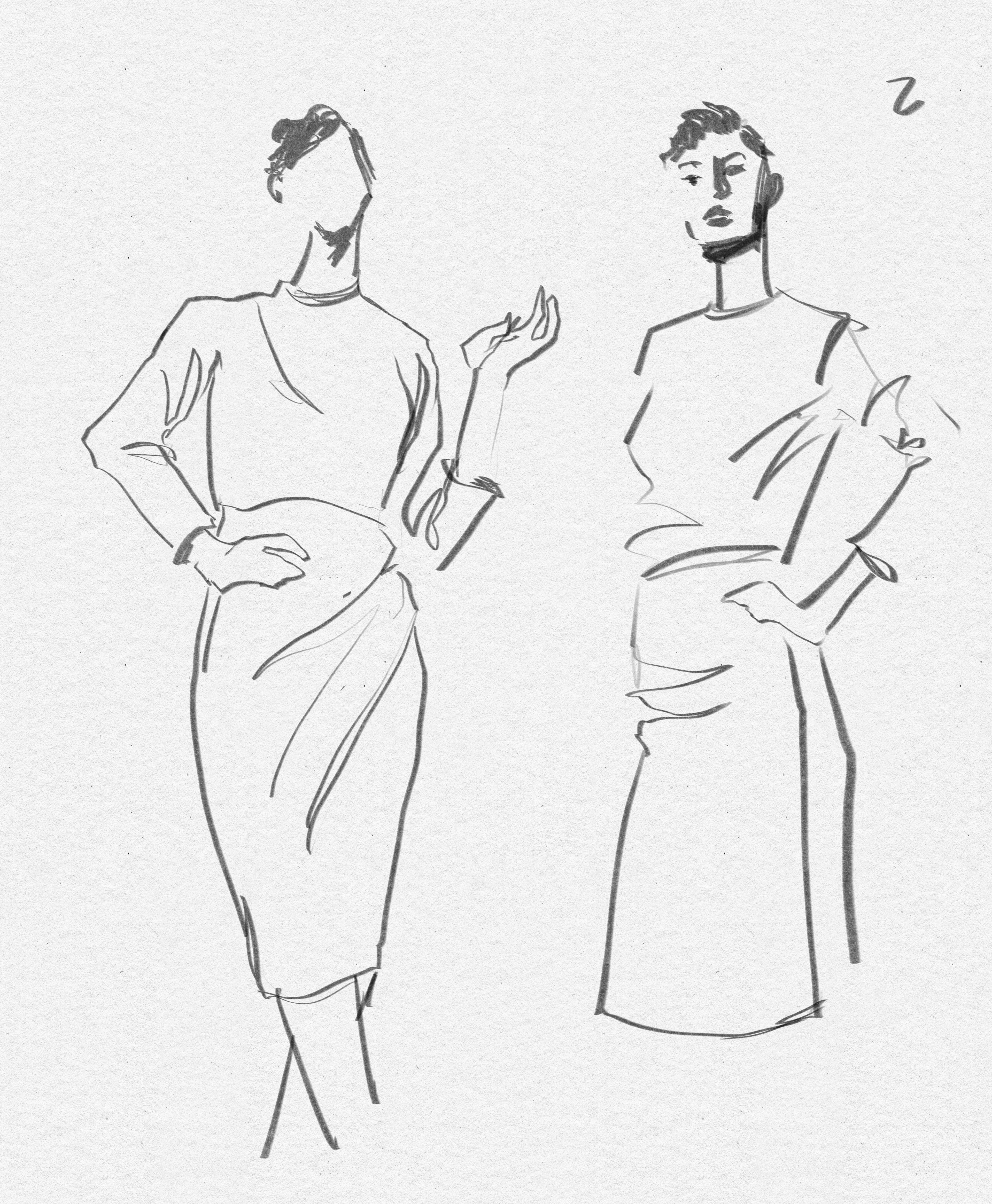 Fashion model drawings for a friend, you can see my style soften