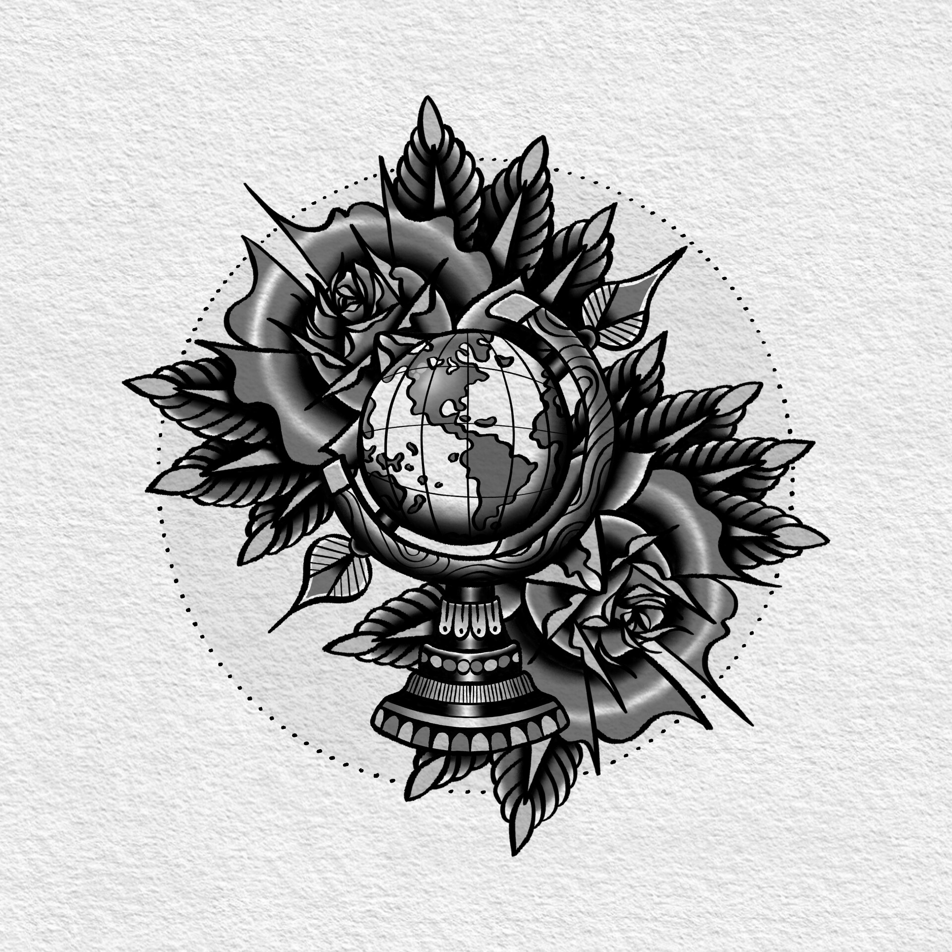 Geometric earth tattoo design in black and white with fine line work on  Craiyon