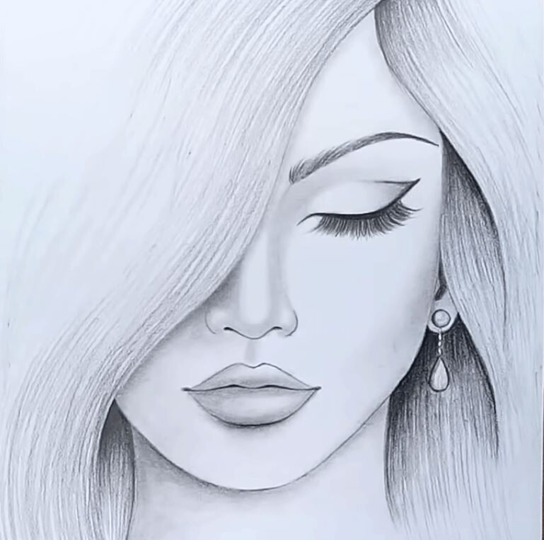 Beautiful Girl With Long Hair Pencil Drawing Stock Illustration  Download  Image Now  Adult Artists Model Arts Culture and Entertainment  iStock