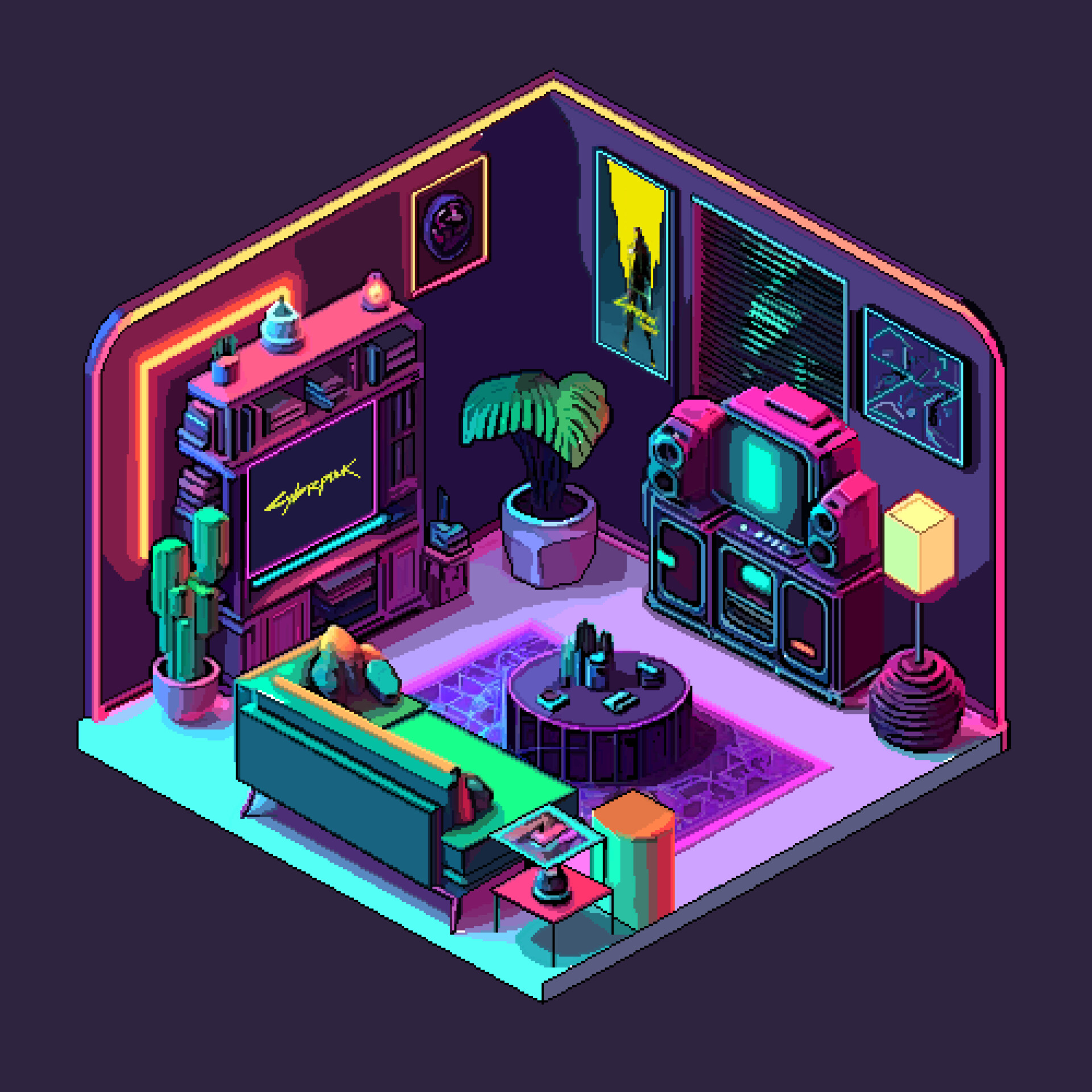 First pixel art I did of my gaming room using Piskel! Any tips on pixel art  for a newbie like me are very appreciated!:) : r/PixelArt
