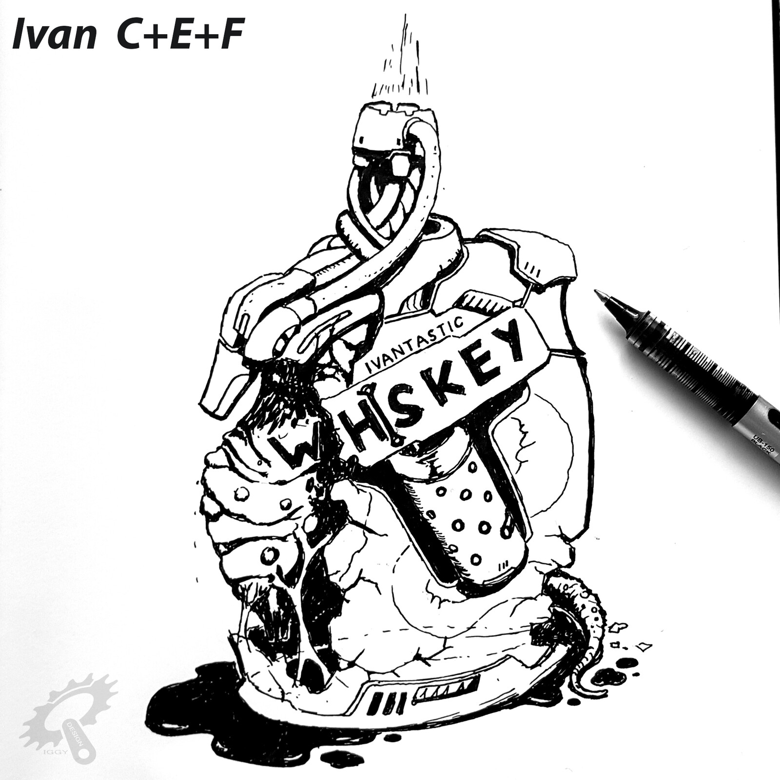 My own Custom combo invention , based on my friends choices from my prompt base.  Drawn in real life with ra regular pen.