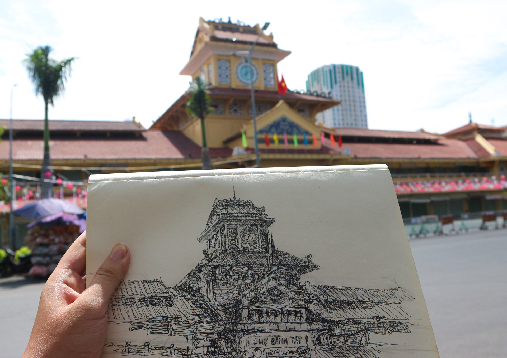 ArtStation - Vẽ tranh phong cảnh ký họa chợ Bình Tây , Việt Nam by Quan Art  Drawing