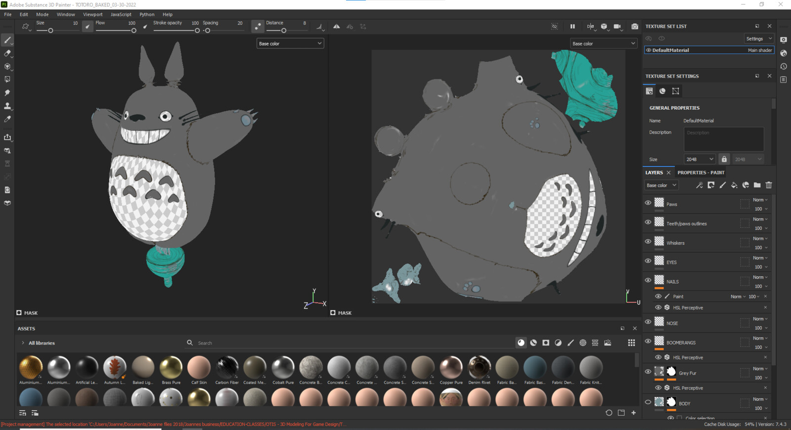 View of Totoro Base Color Material (unlit) in Substance Painter.