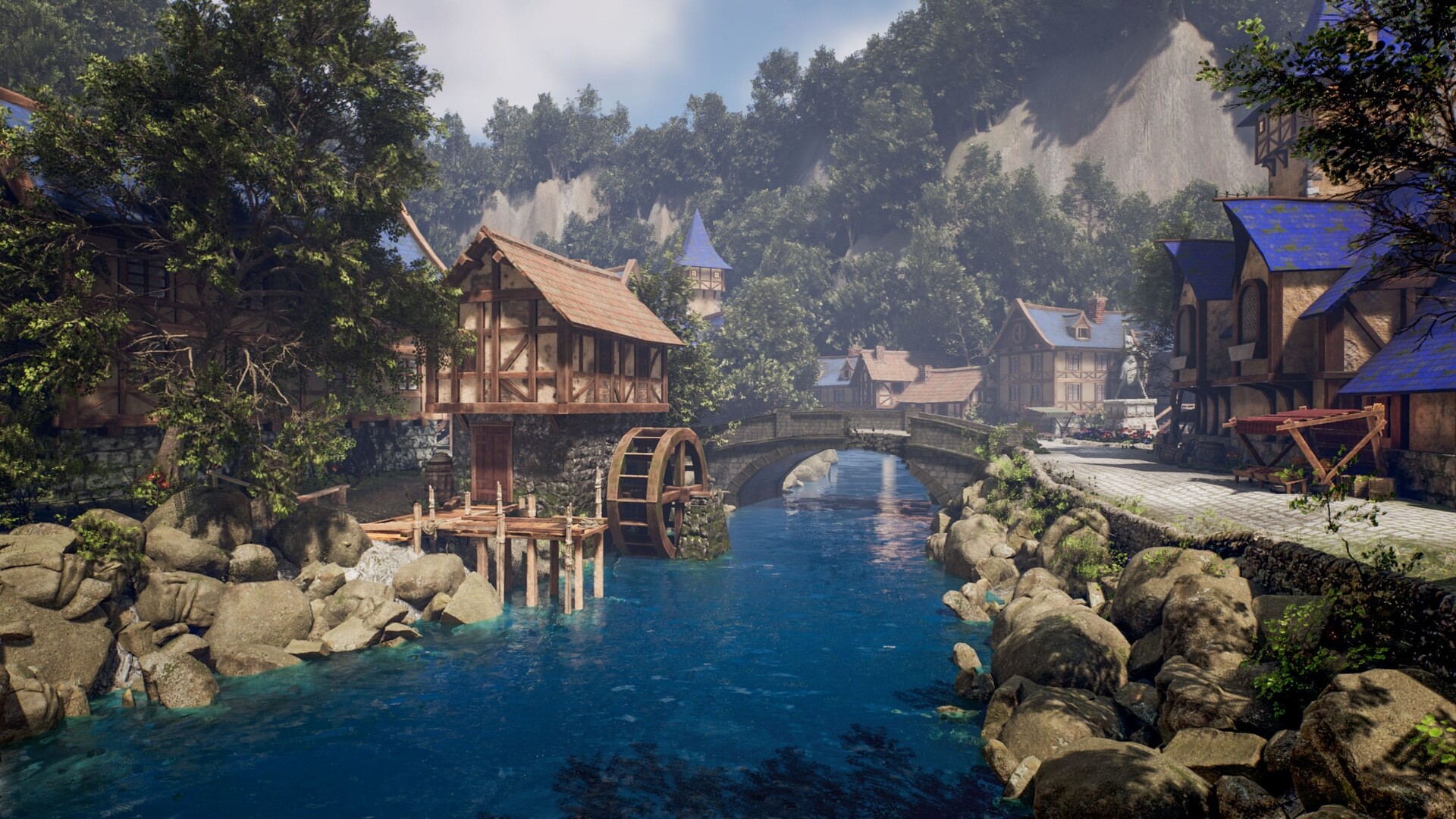 Artstation medieval street in a small mountain town